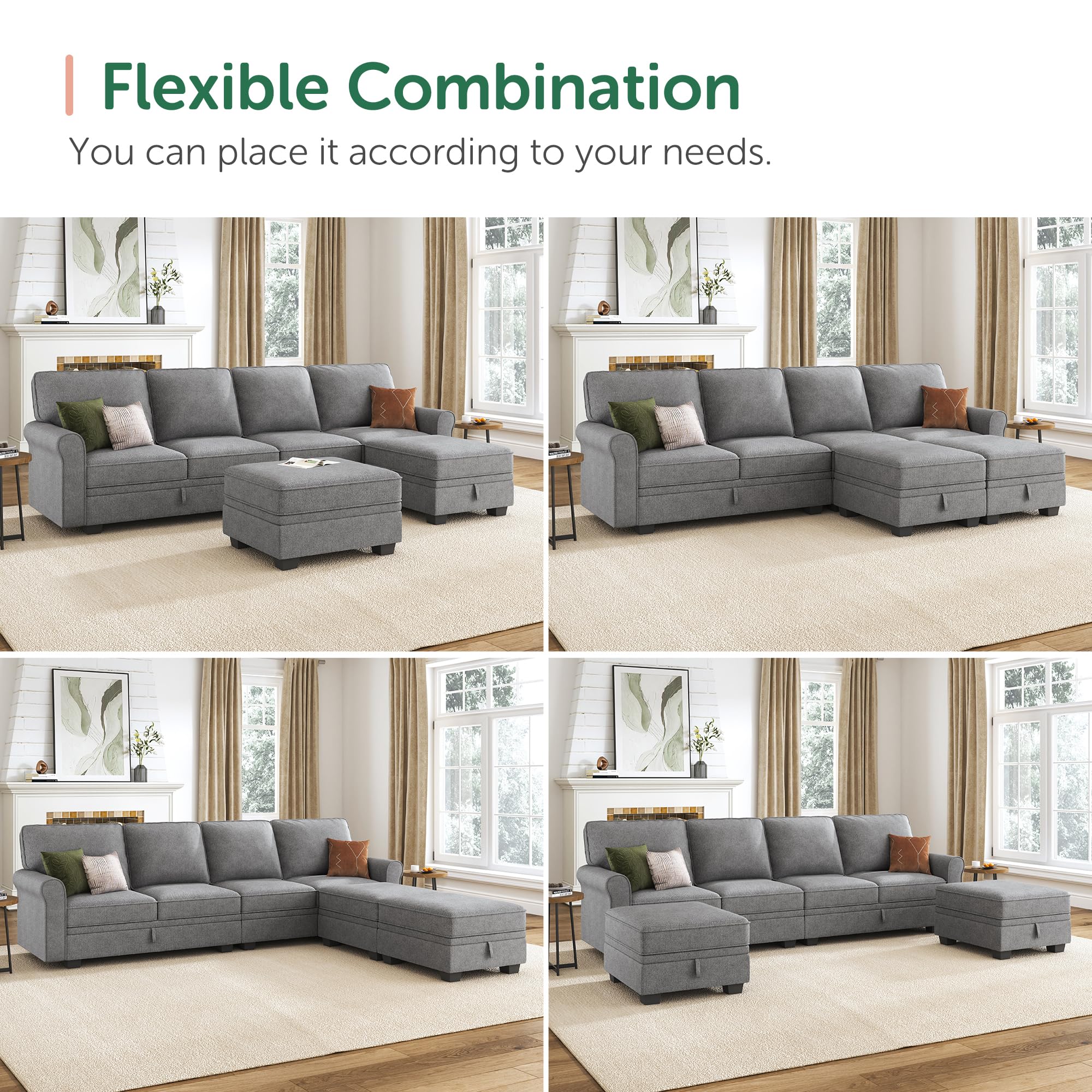 HONBAY Sectional Sofa with Storage Seat U Shaped Sectional Couch with ...