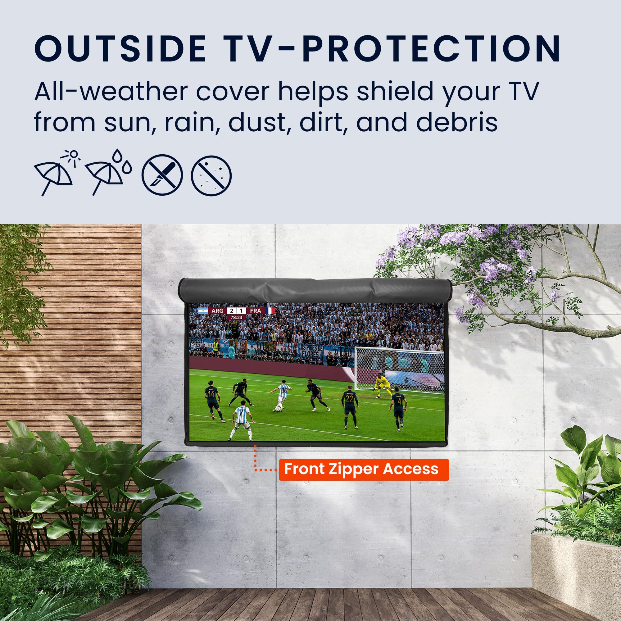 kwmobile 49-50" TV Abdeckung Outdoor mit Reißverschluss - Outdoor Fernsehabdeckung - Fernseher Hülle Bildschirmschutz - TV Schutzhülle wetterfest - Dunkelgrau