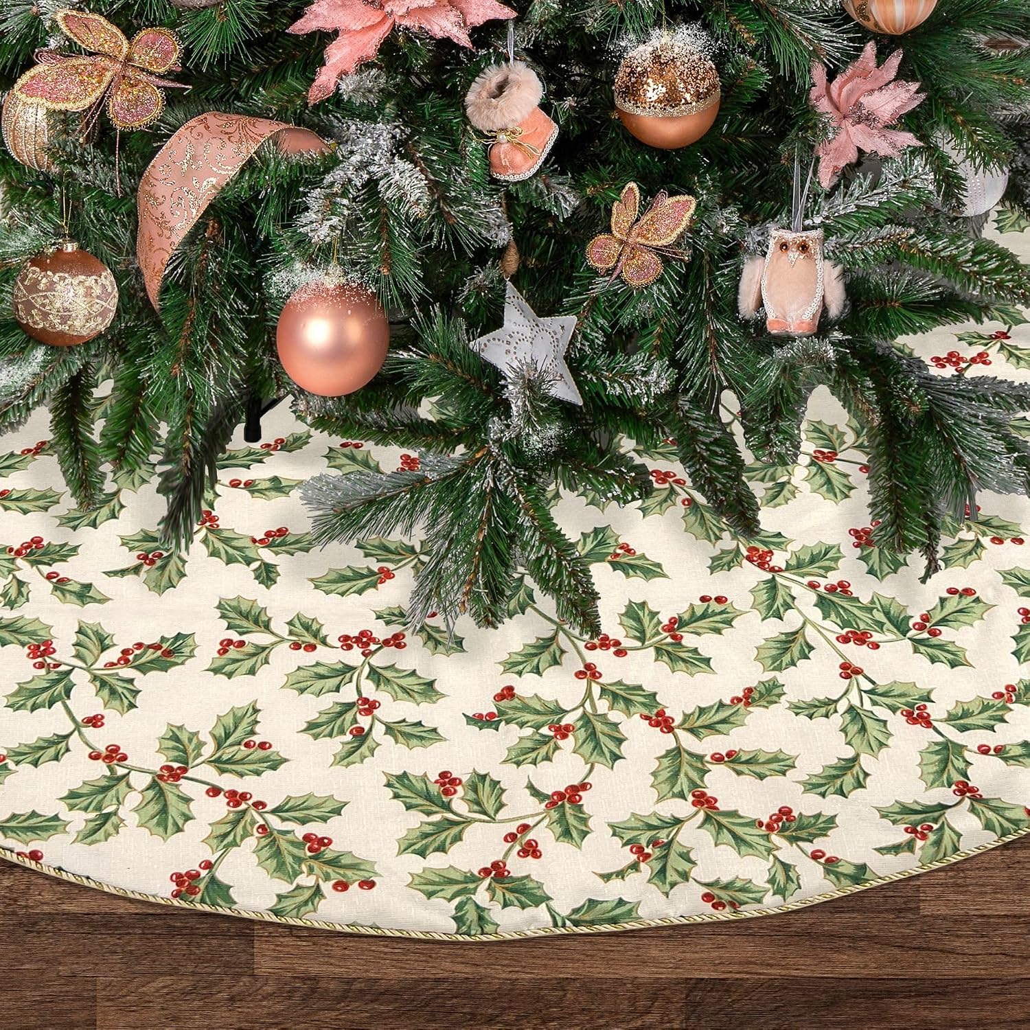 Lenox Golden Holly Tree Skirt, Multicolor, 52" W x 52" L