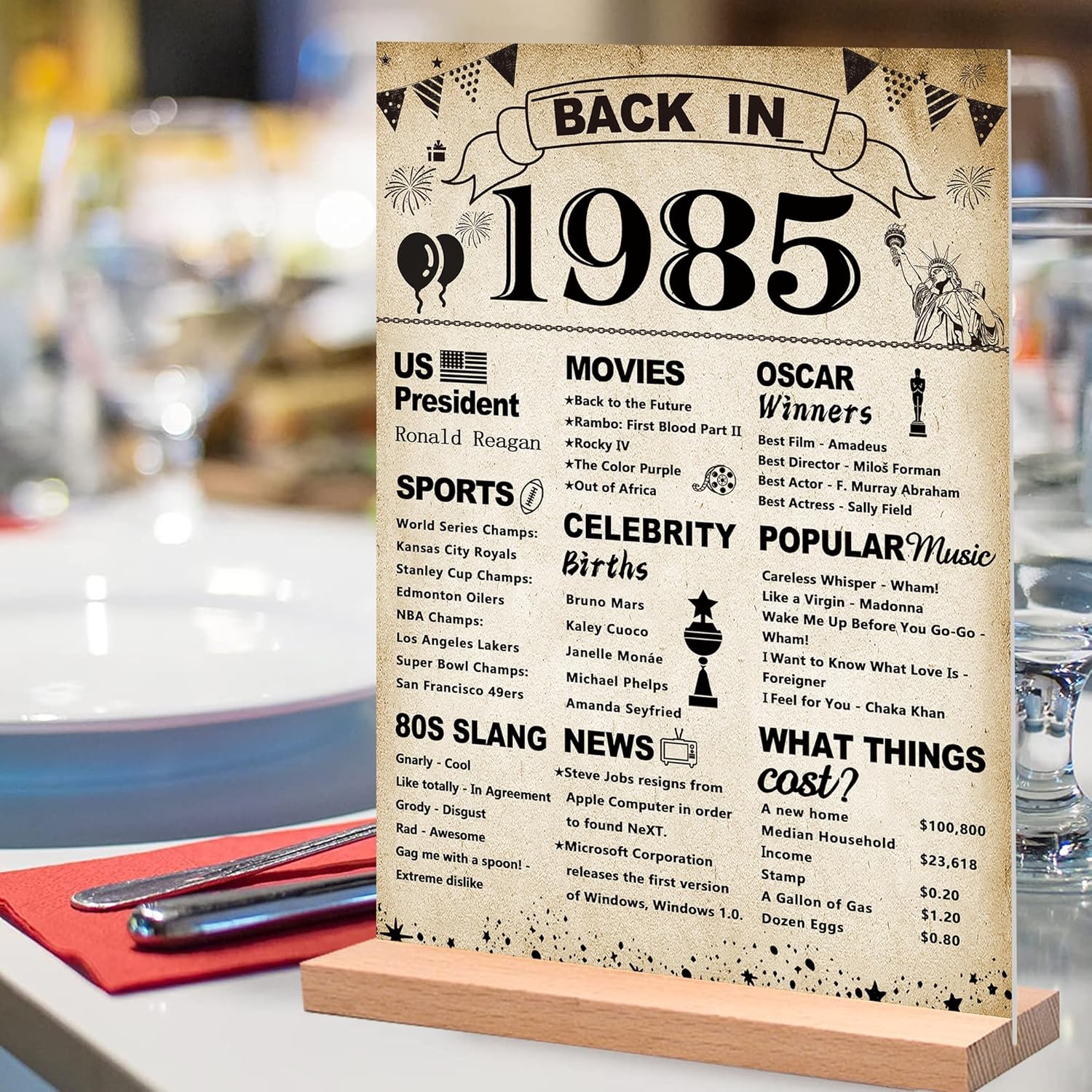 DARUNAXY 41st Birthday Party Decorations, Vintage Back in 1985 Poster Acrylic Sign with Stand 41 Year Old Party Supplies for Men& Women Vintage 1985 Table Decor 41st Anniversary Class Reunion Gifts - Image 4