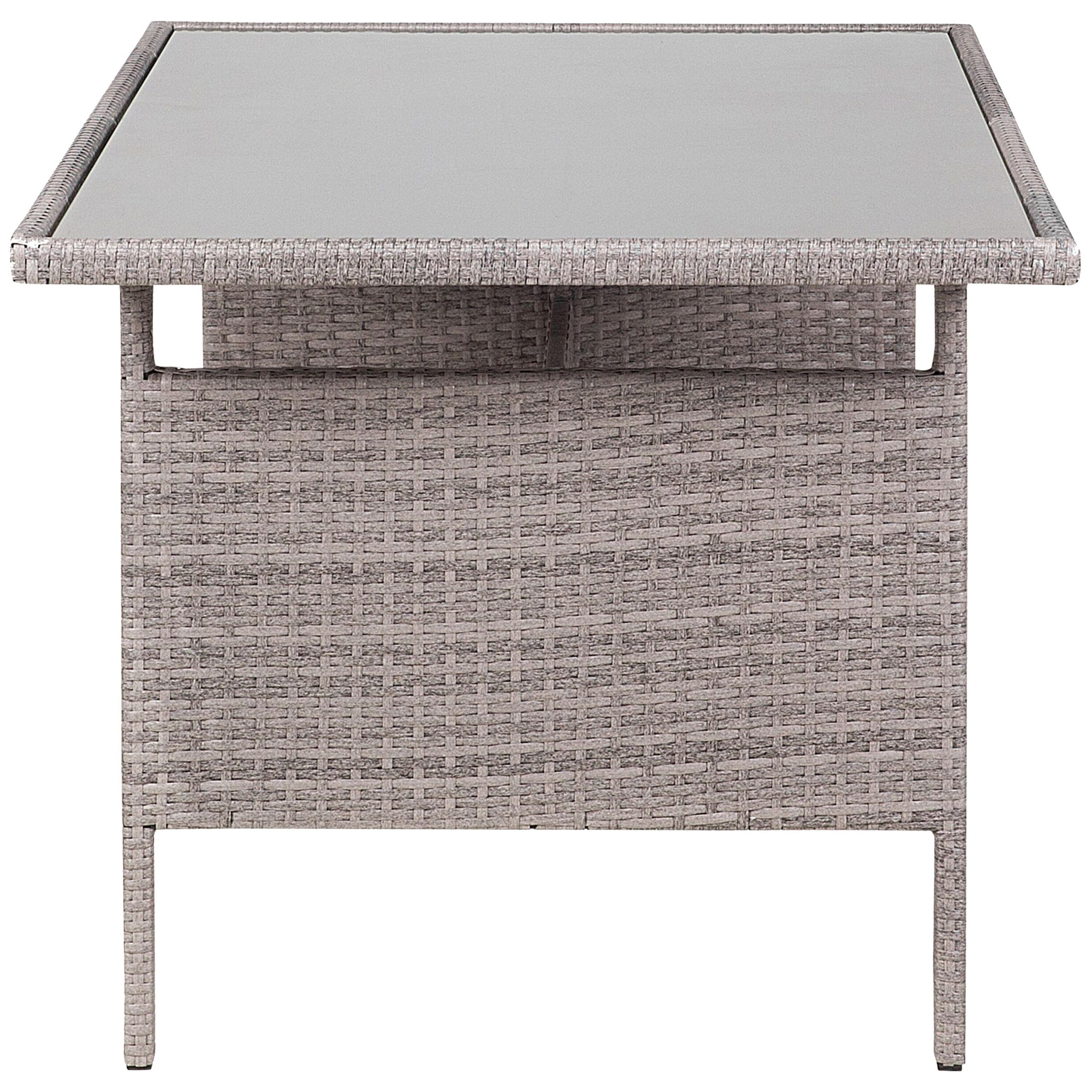 Beliani Gartentisch mit Glasplatte Polyrattan grau 145 x 80 cm Outdoor Tisch VITERBO