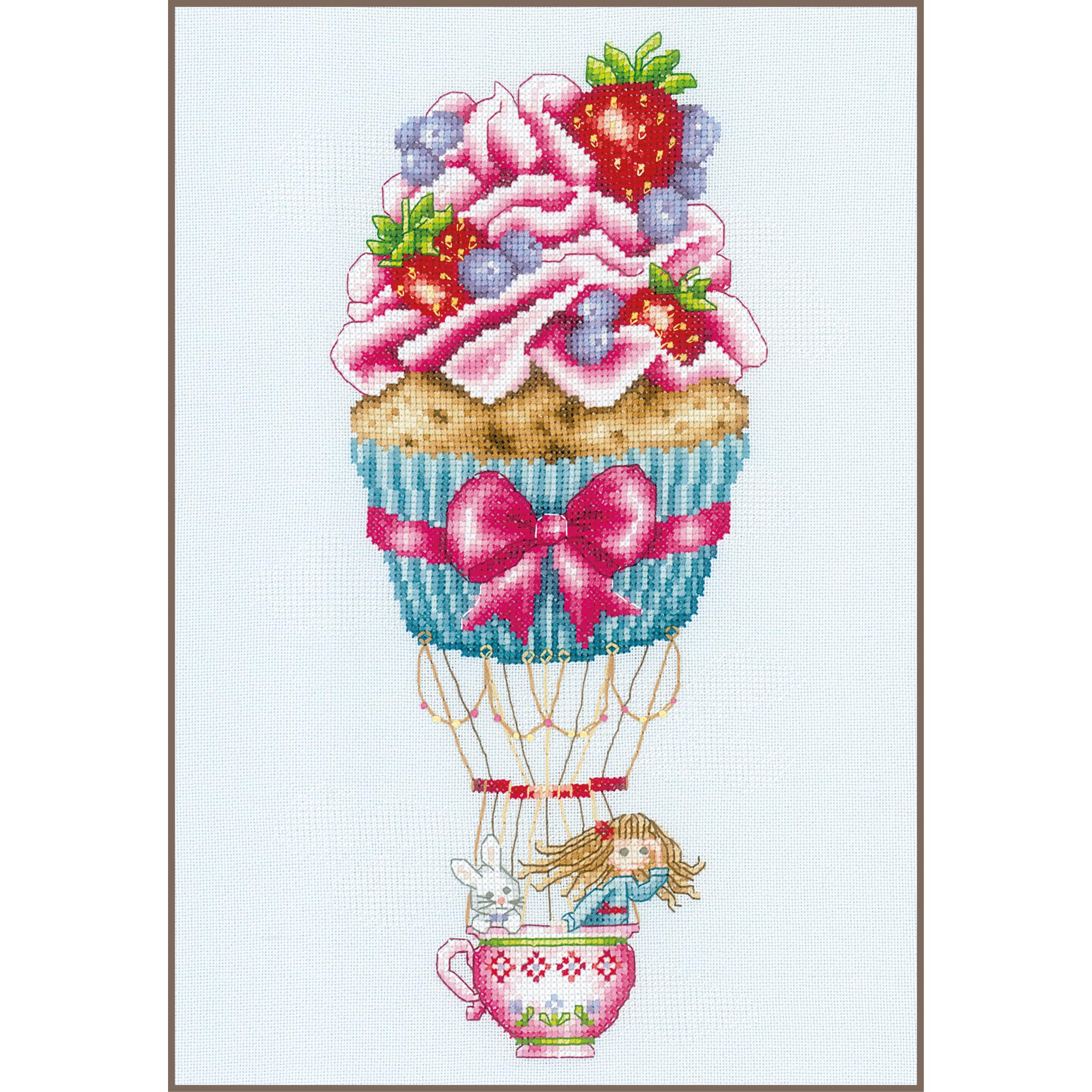 Vervaco counted cross stitch kit ""Cupcake balloon"", 21x33cm, DIY
