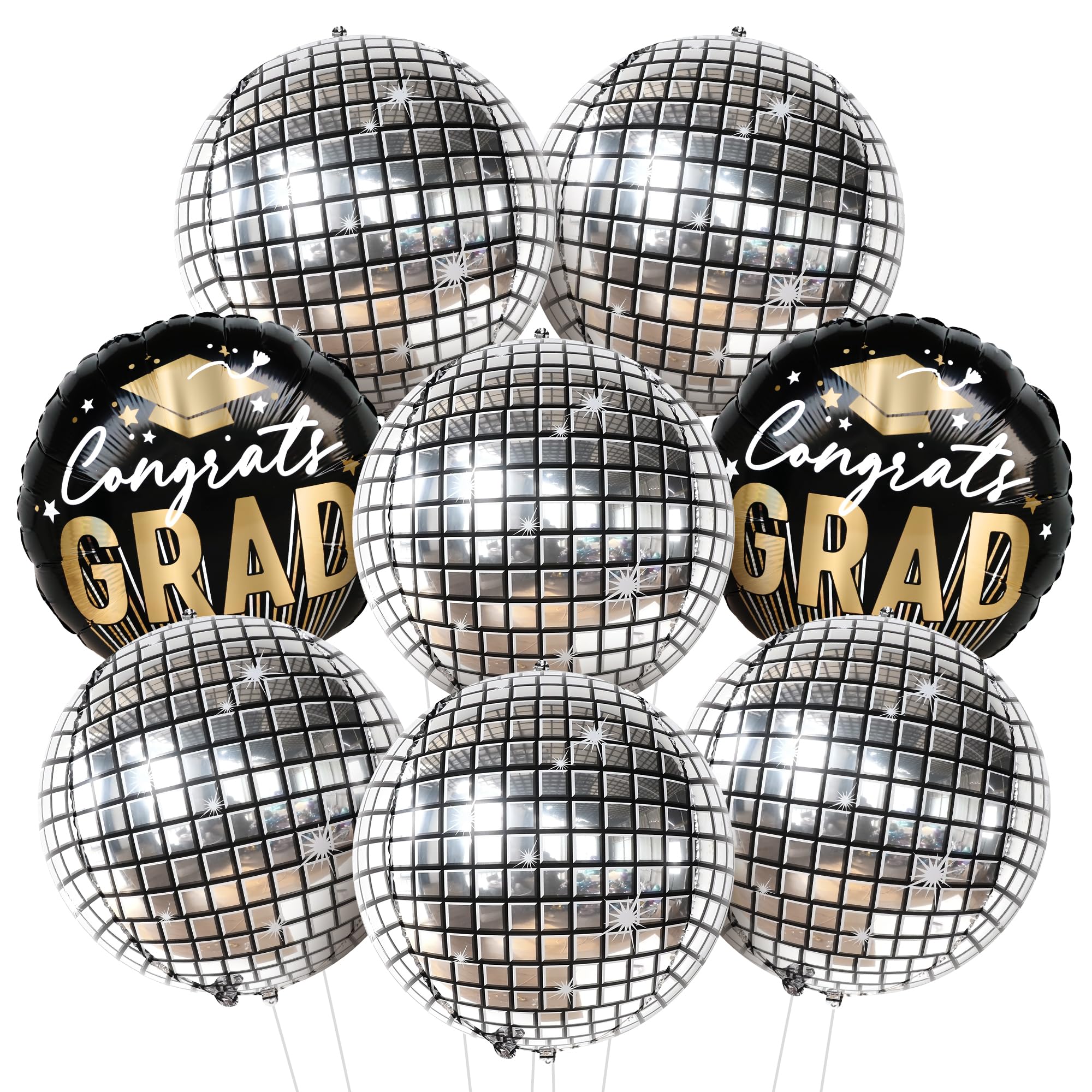 KatchOn, Big Silver Graduation Balloons - 18 Inch, Pack of 8 | Disco Party Decorations | Silver Disco Ball Balloons for Graduation Decorations 2026 |
