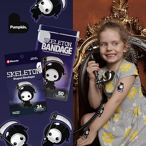 Miniatura 6 de BioSwiss Vendajes, vendaje autoadhesivo en forma de esqueleto de Halloween, cuidado de heridas estériles sin látex, suministros divertidos de