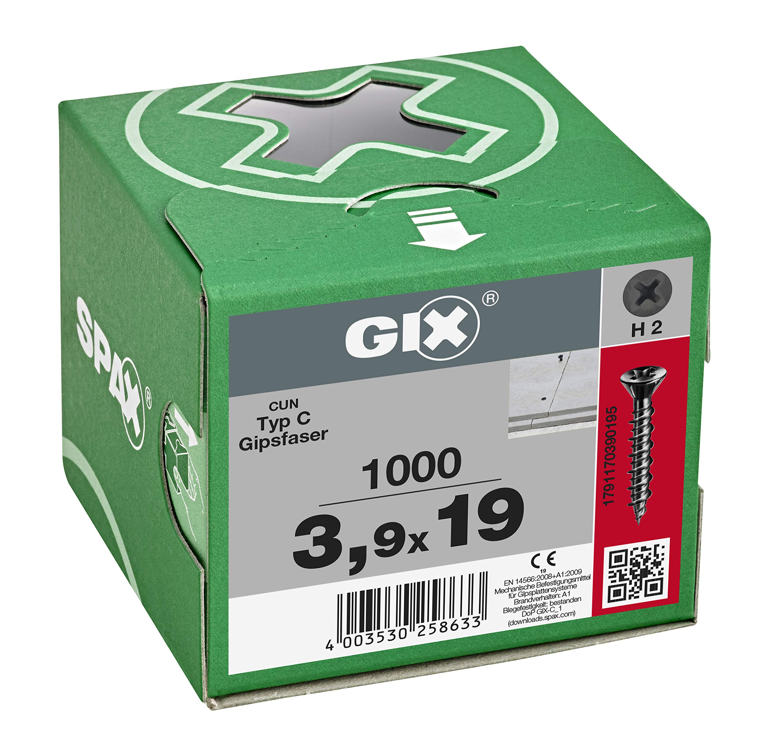 GIX C pour fibre-gypse, Tête centrante, Tête de fraisage pointue, Cruciforme H, Pointe d'aiguille, Phosphaté noir