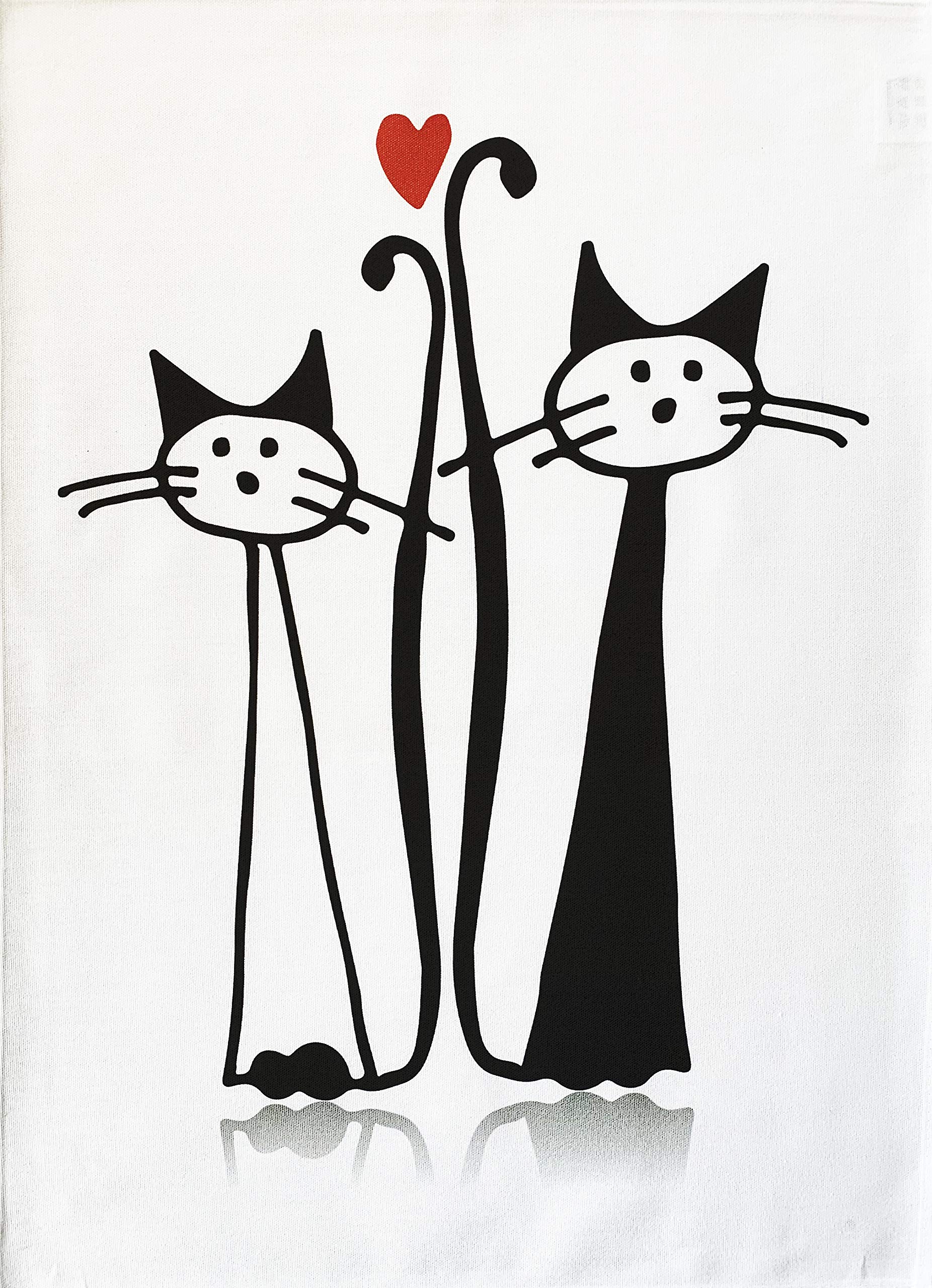 Half A Donkey Black/Red/White The Love Cats - Large Cotton Tea Towel