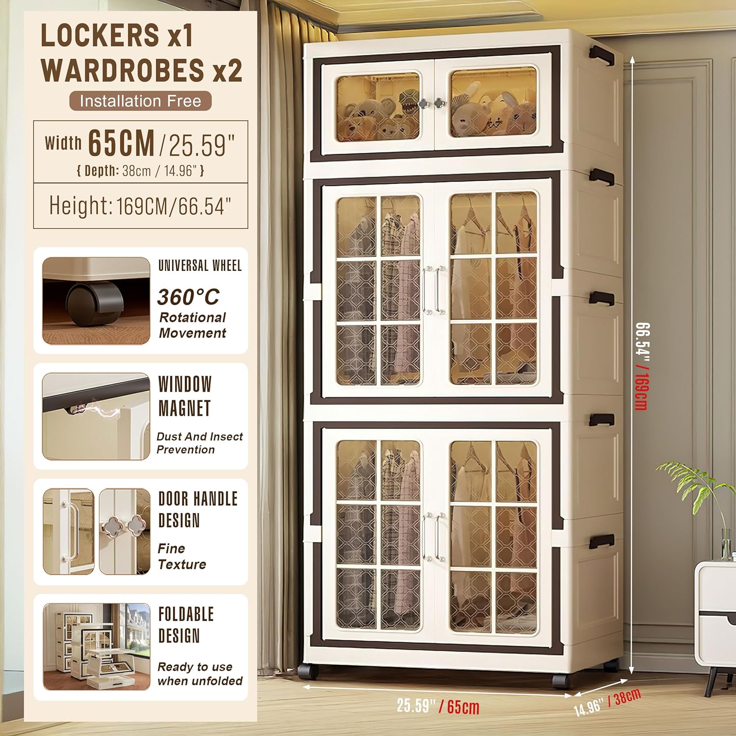 SunSettler Plastic Collapsible Cabinet, Stackable Storage Bins with Lid, Large Closet Organizer with Wheels, Foldable Storage Cabinet for Home and Office