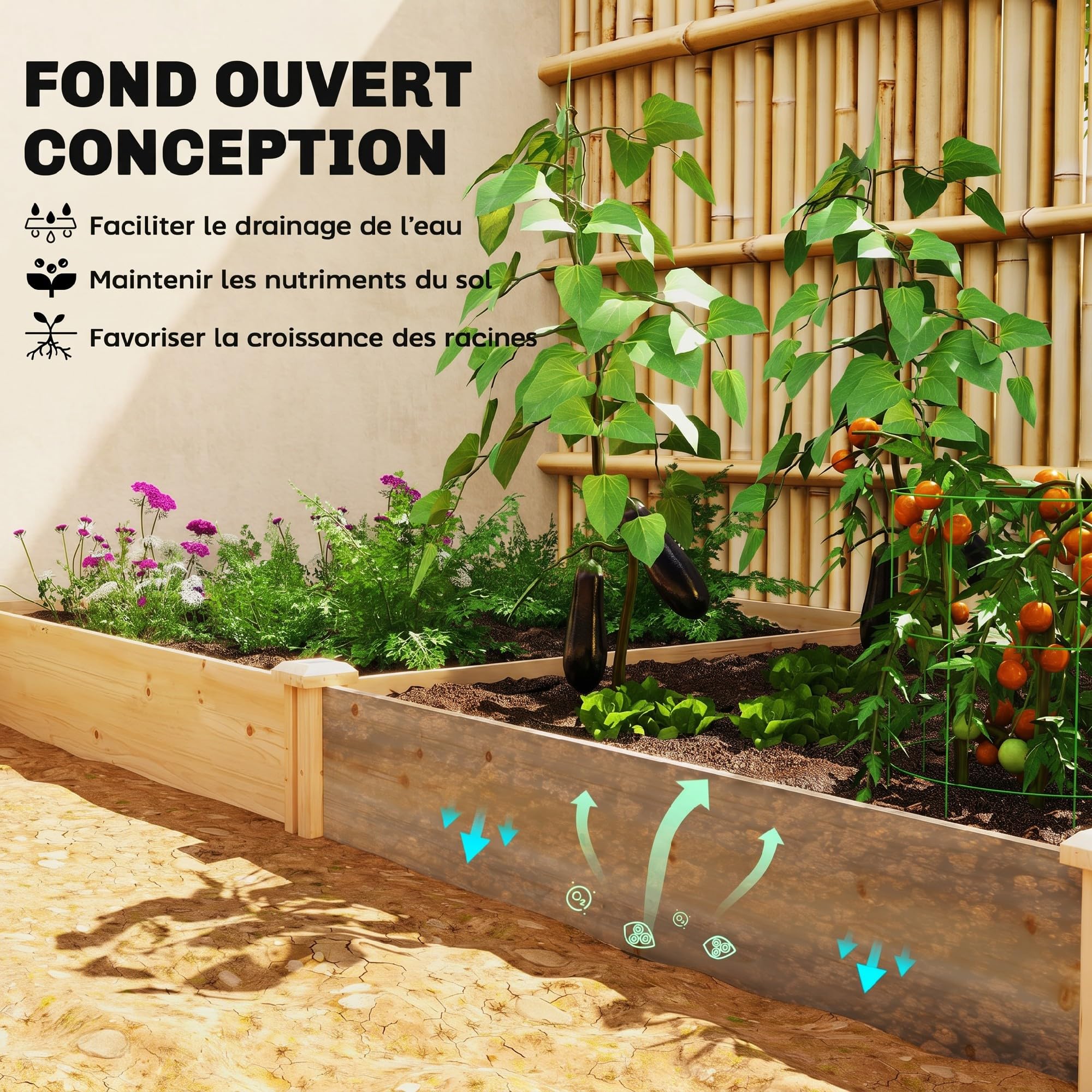Outsunny Carré Potager de Jardin 235 x 121 x 26 cm Effet Bois Naturel