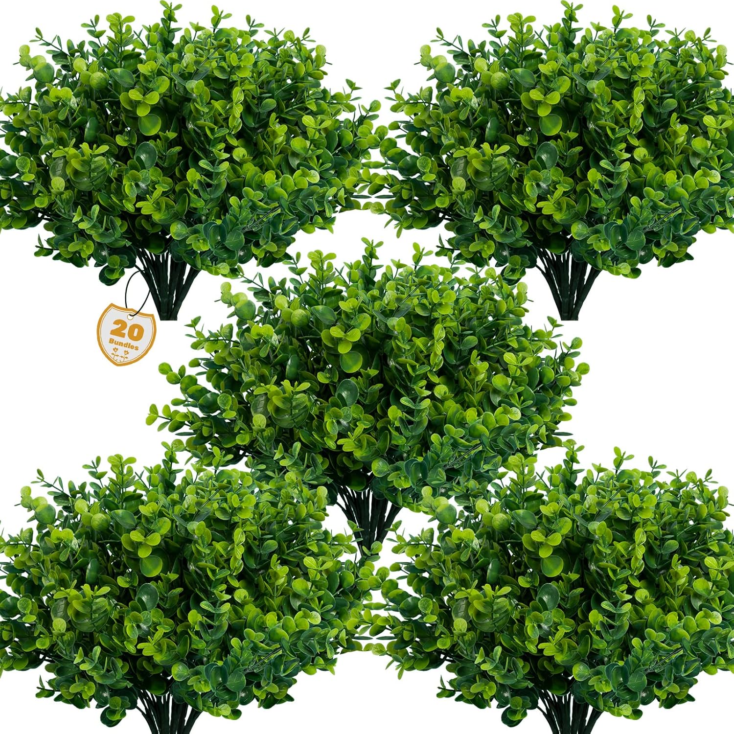 lnoicy artificial greenery plants outdoor uv resistant fake plants boxwood shrubs grass,20 bundles for farmhouse home garden office patio backyard wedding and indoor outdoor decoration green 20