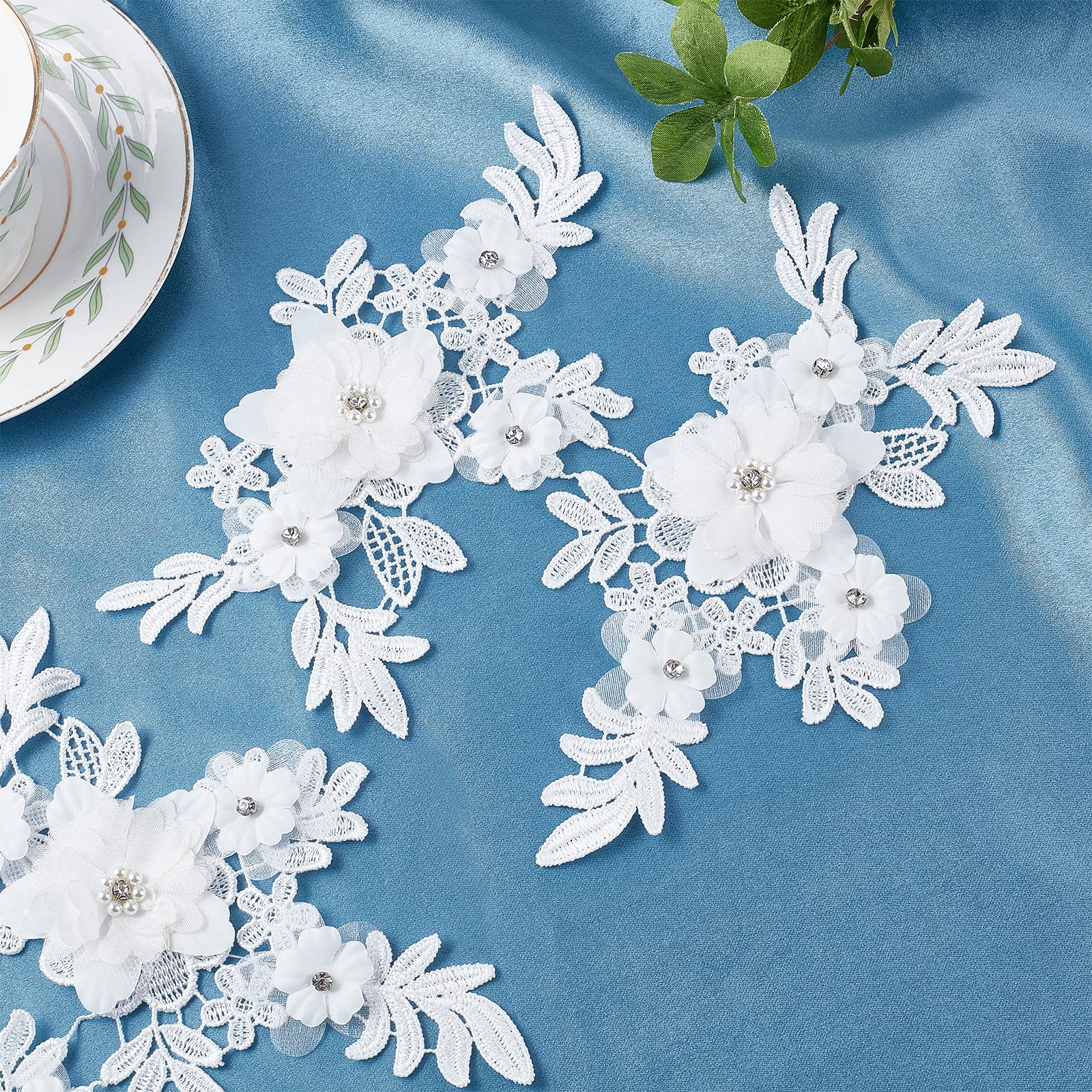 Parches Bordados Florales 3D Con Lentejuelas - Apliques De Encaje Vintage Blancos Para Vestidos De Novia, Ropa Y Manualidades