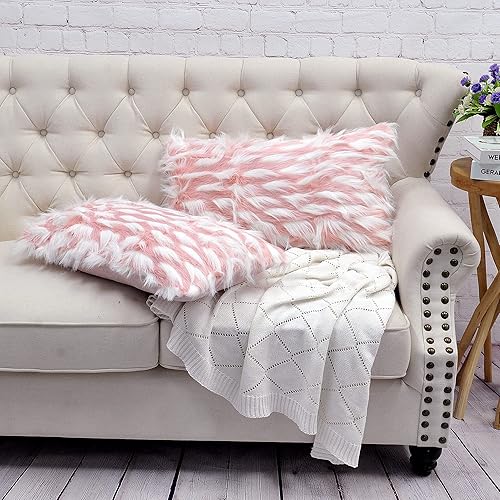 Miniatura 25 de Juego de 2 fundas de almohada cuadradas decorativas de piel sintética esponjosa de 20 x 20 pulgadas, funda de cojín rectangular de felpa peluda