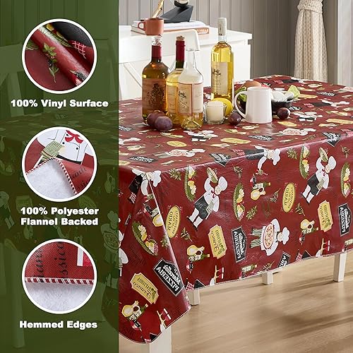 Miniatura 4 de Newbridge Mantel de vinilo con parte trasera de franela de vinilo rojo italiano, para interiores y exteriores, impermeable, para picnic, barbacoa,