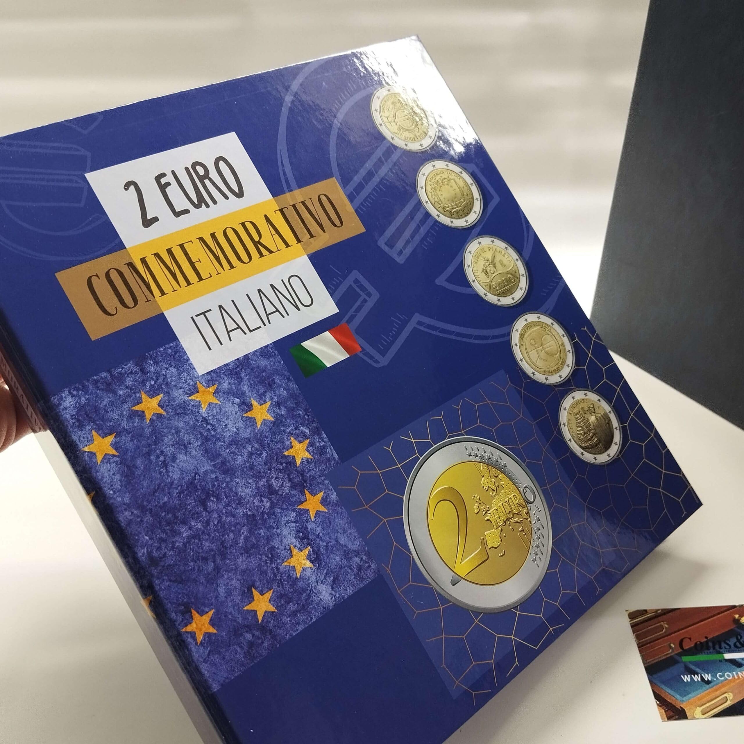 Álbum Monedas 2 Euros conmemorativos Italianos con páginas Incluidas, protección numismática, Hecho a Mano en Italia