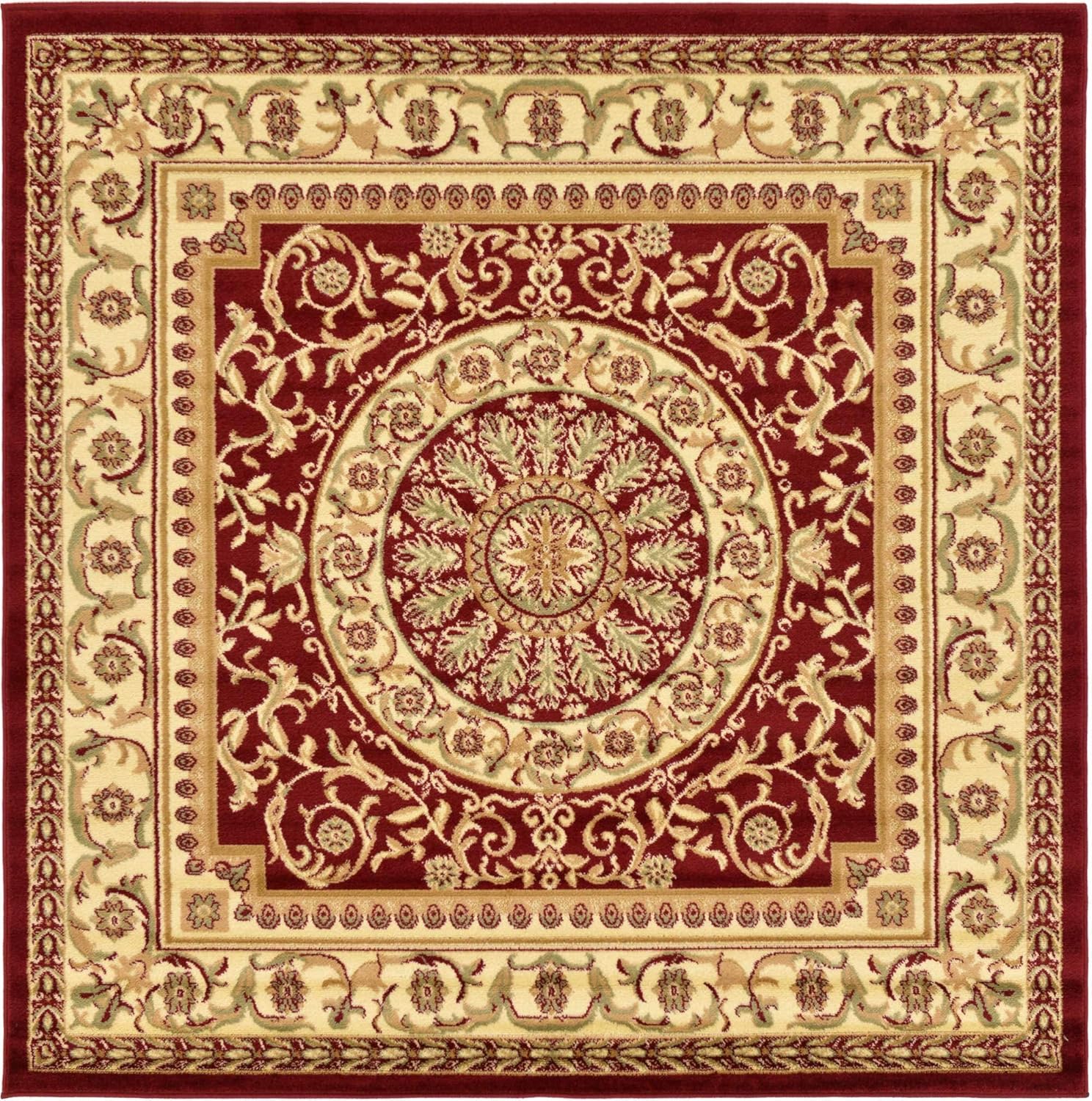 Unique Loom Versailles Collection Traditional Classic Medallion Floral Motif Area Rug (6' 0 x 6' 0 Square, Burgundy/ Ivory)