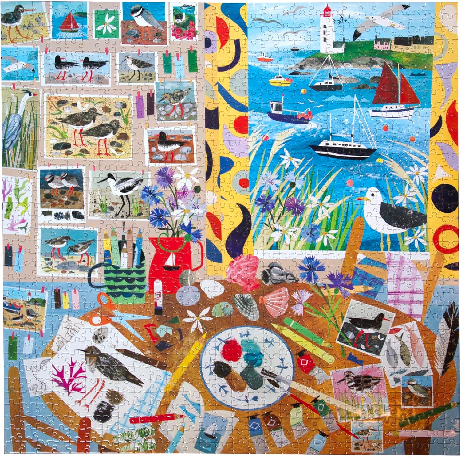 eeBoo 1000 Piece Puzzle - Seabirds Jigsaw Puzzle for Adults, Square 23" x 23" Made with Recycled Board & Vegetable-Based Ink