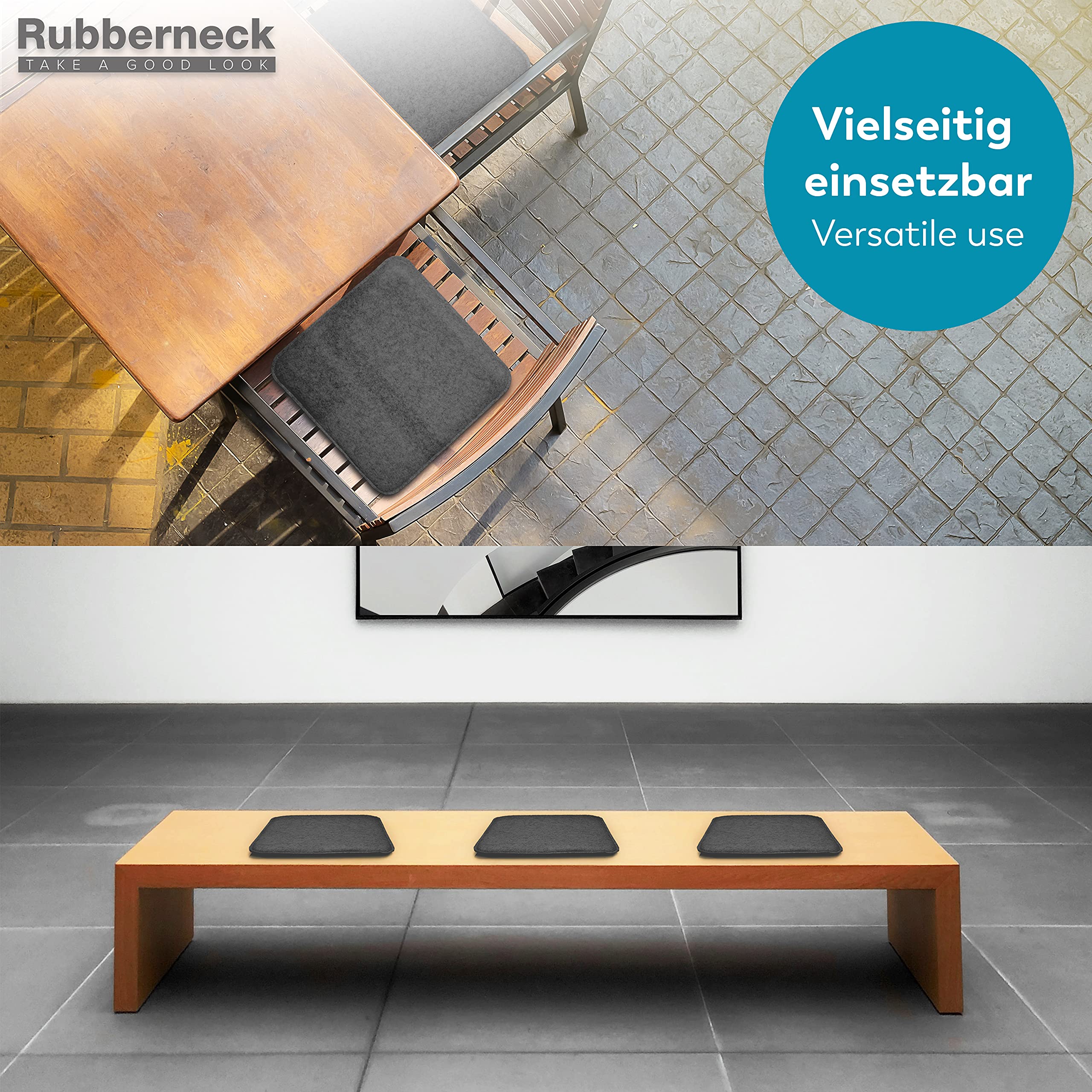 Rubberneck Lot de 4 Coussins de Siège en Feutre, Carrés, avec Picots Antidérapants, Extra Épais, Gris Foncé