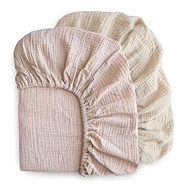 mushie Extra Soft Muslin Fitted Crib Sheet 2-Pack | 192 Thread Count | 28x 52 (Blush/Fog)