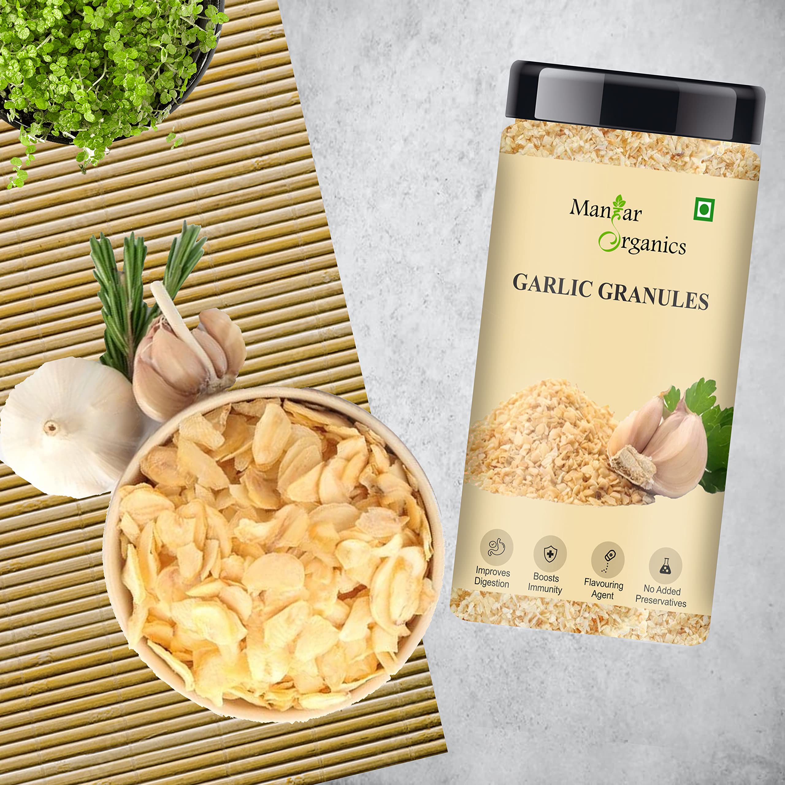 ManHar Organics Dried Garlic Granules 425g Jar – All-Natural Flavor Enhancer for Cooking, Sauces, Seasoning, and Marinades | Garlic Bread Seasoning - Image 3 thumbnail