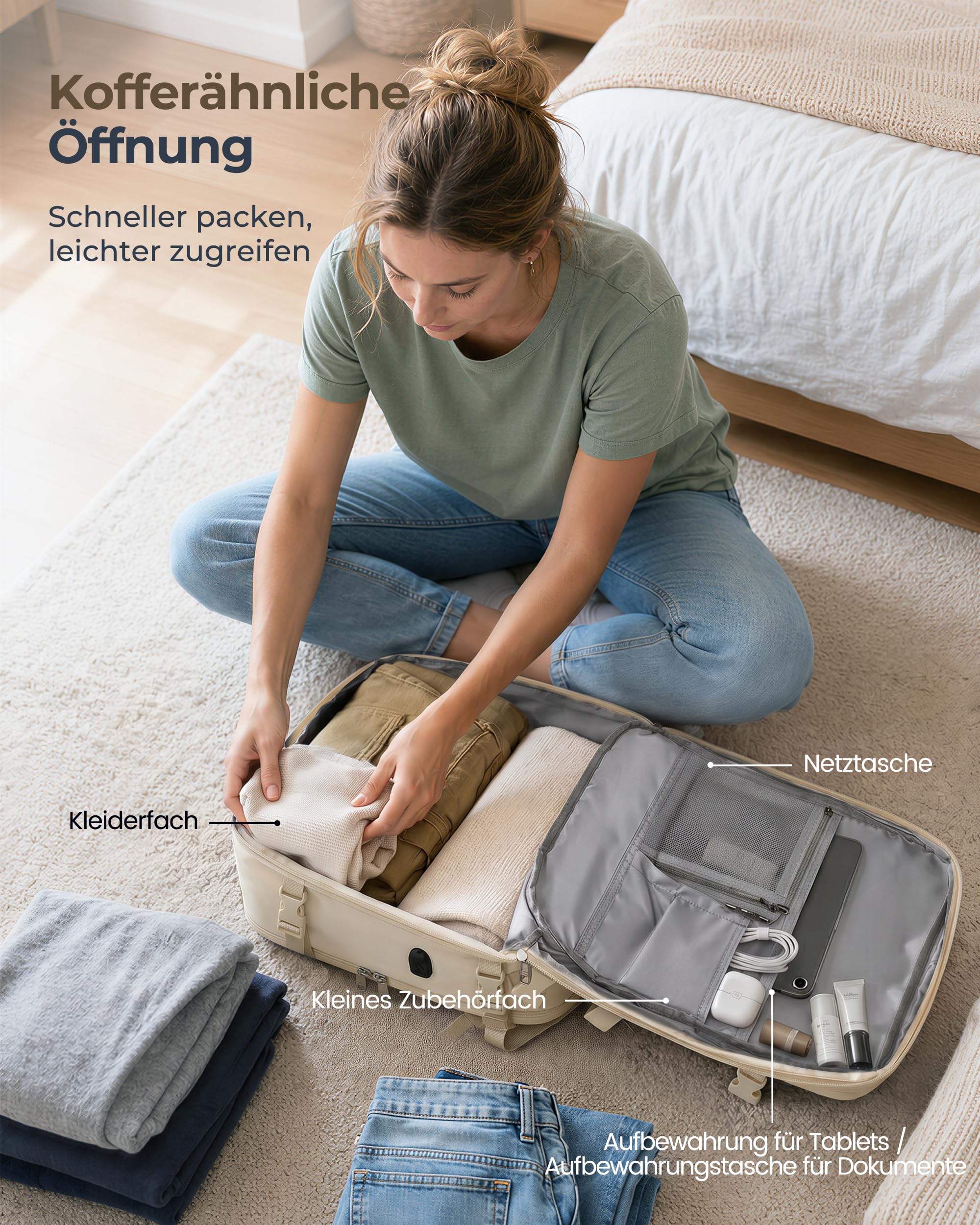 Samfolk Handgepäck Rucksack Ryanair Handgepäck 40x30x20 Travel Backpack 11 Taschen Carry On Bag Cabin Bags Mit Anti-Diebstahl-Tasche für Frauen & Männer Tragetasche Hand Luggage Backpack, 24L