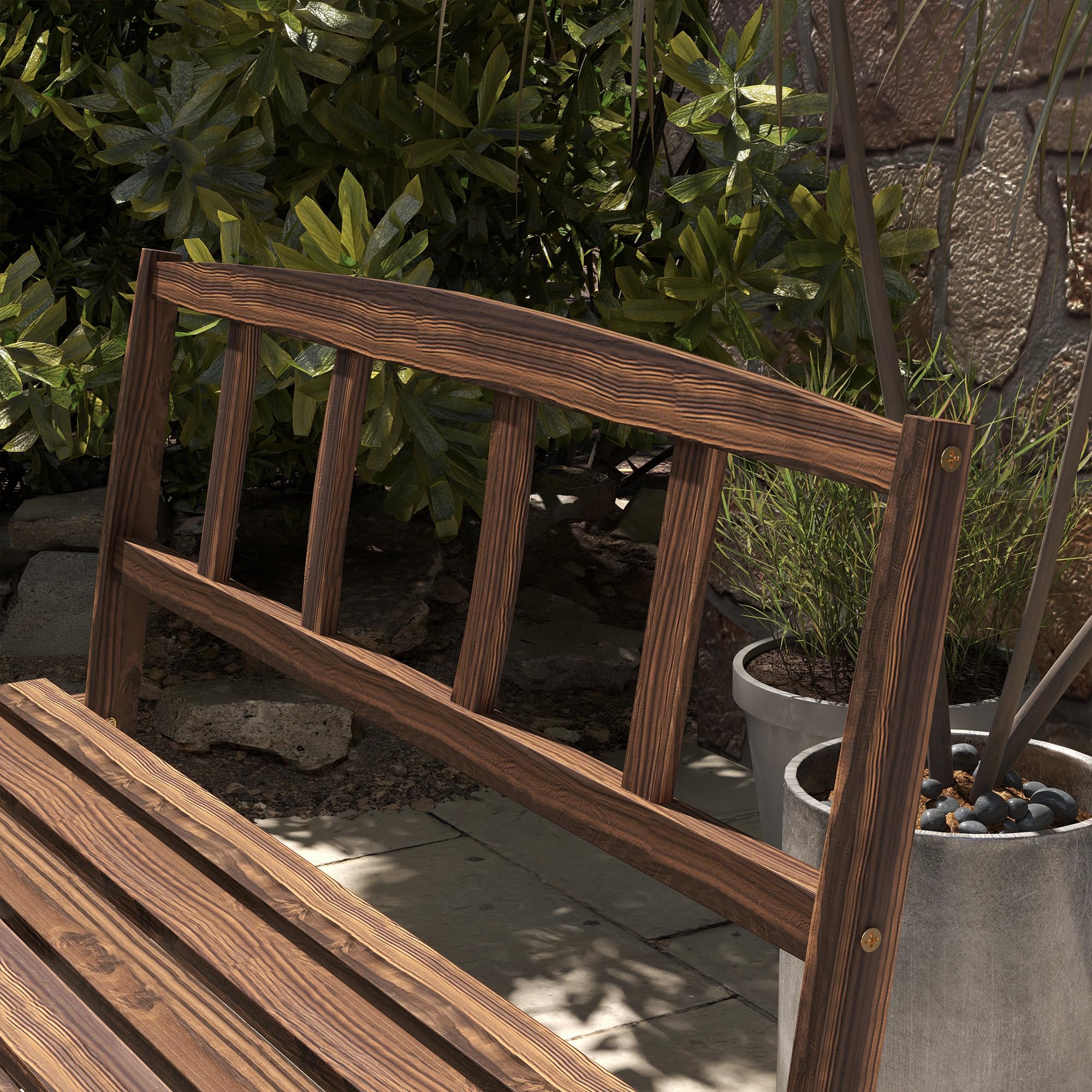 Mesa y sillas para exteriores para 4 personas, juego de mesa de patio de madera y banco de comedor, juego de muebles de 3 piezas para todo tipo de clima con diseño de rueda de carro para 8