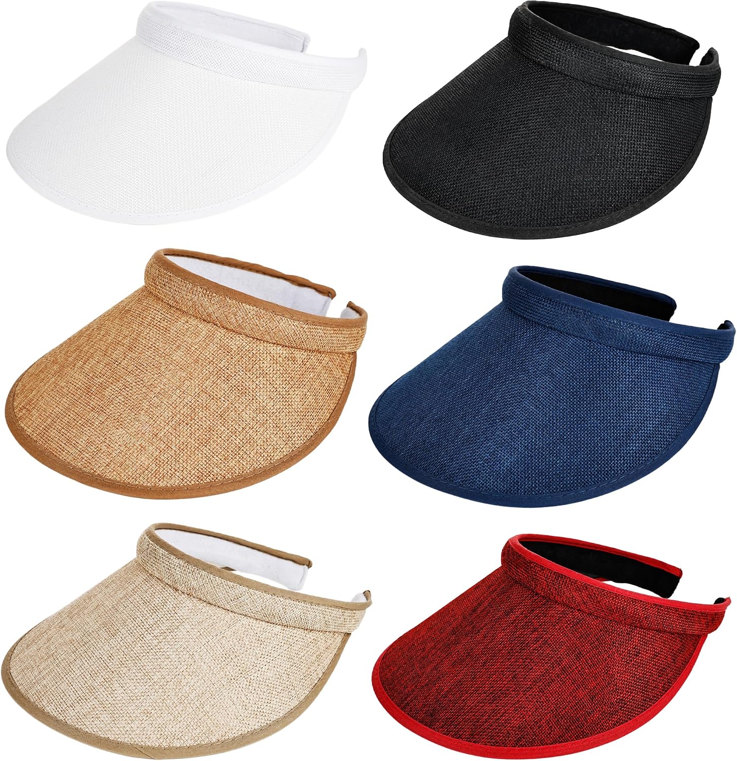 6 Pack Adult Sun Visor Hats Wide Brim Sun Visors UV Protection Summer Beach Visor for Women Girls Outdoor Running