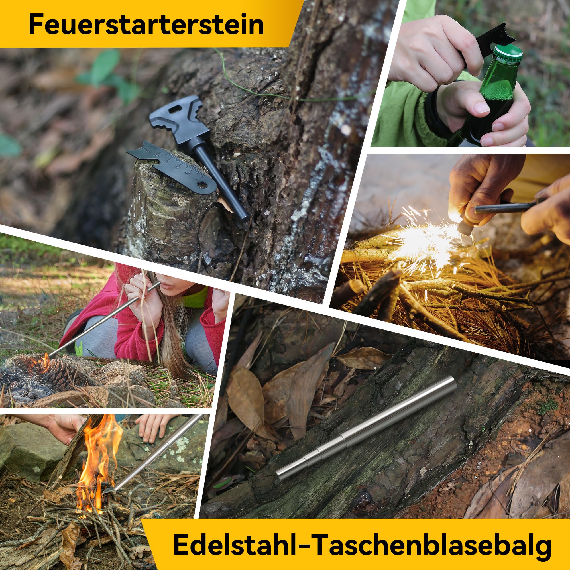 14 in 1 Survival Kit Mehrzweck-Survival-Kit, Erste-Hilfe-Set für Outdoor-Sport, Camping, Bergsteigen, Feuerstein/Thermodecke/Pfeife