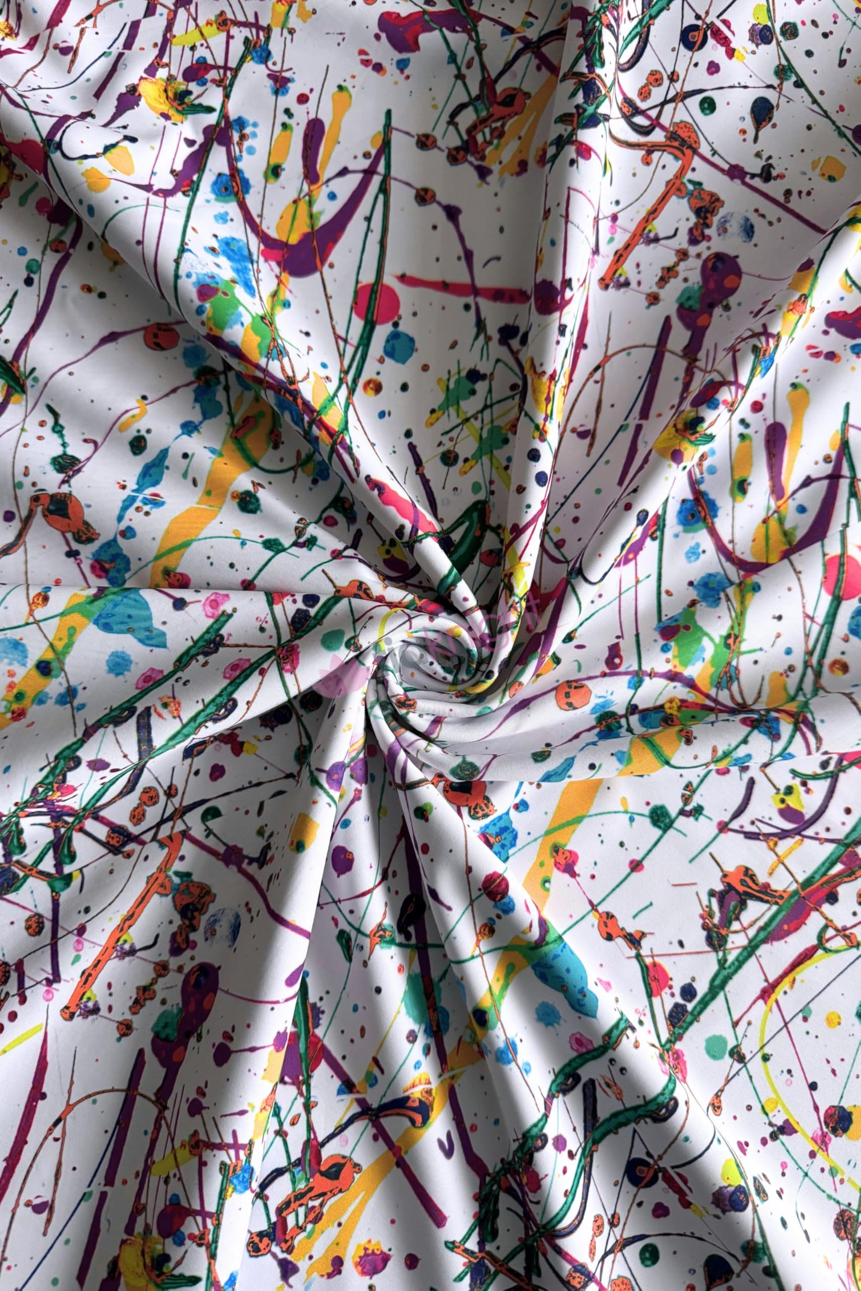 Premium Quality Printed Matte Nylon Lycra | 4 Way Stretch Swim Wear, Dance Leotard, Leggings Material | 50+ Colours/Prints in Stock | Sold By The Metre | Tia Knight (Paint Splash) — image 1