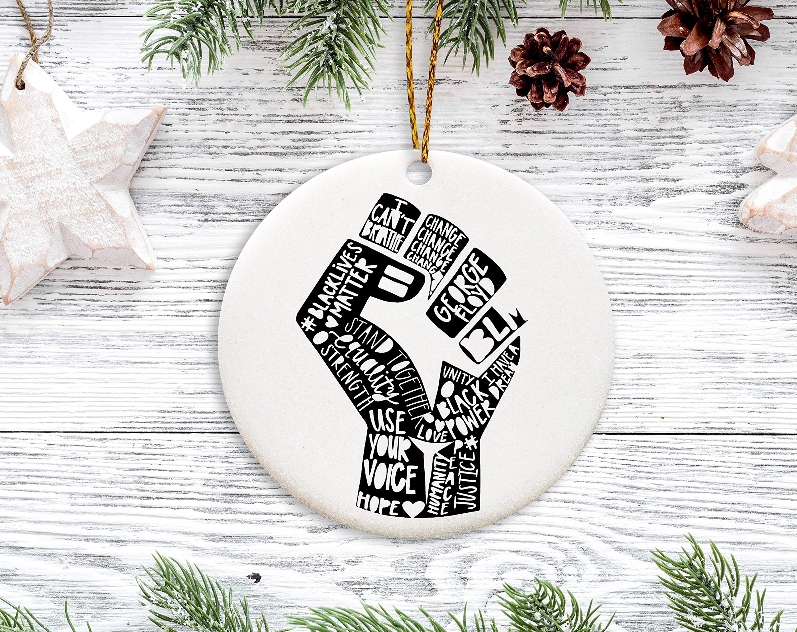 Lplpol Black Lives Matter Hand Ornament, Black Power Fist, Strong Melanin Pride, Civil Rights Protest Ornament, Black History, Ceramic Ornament