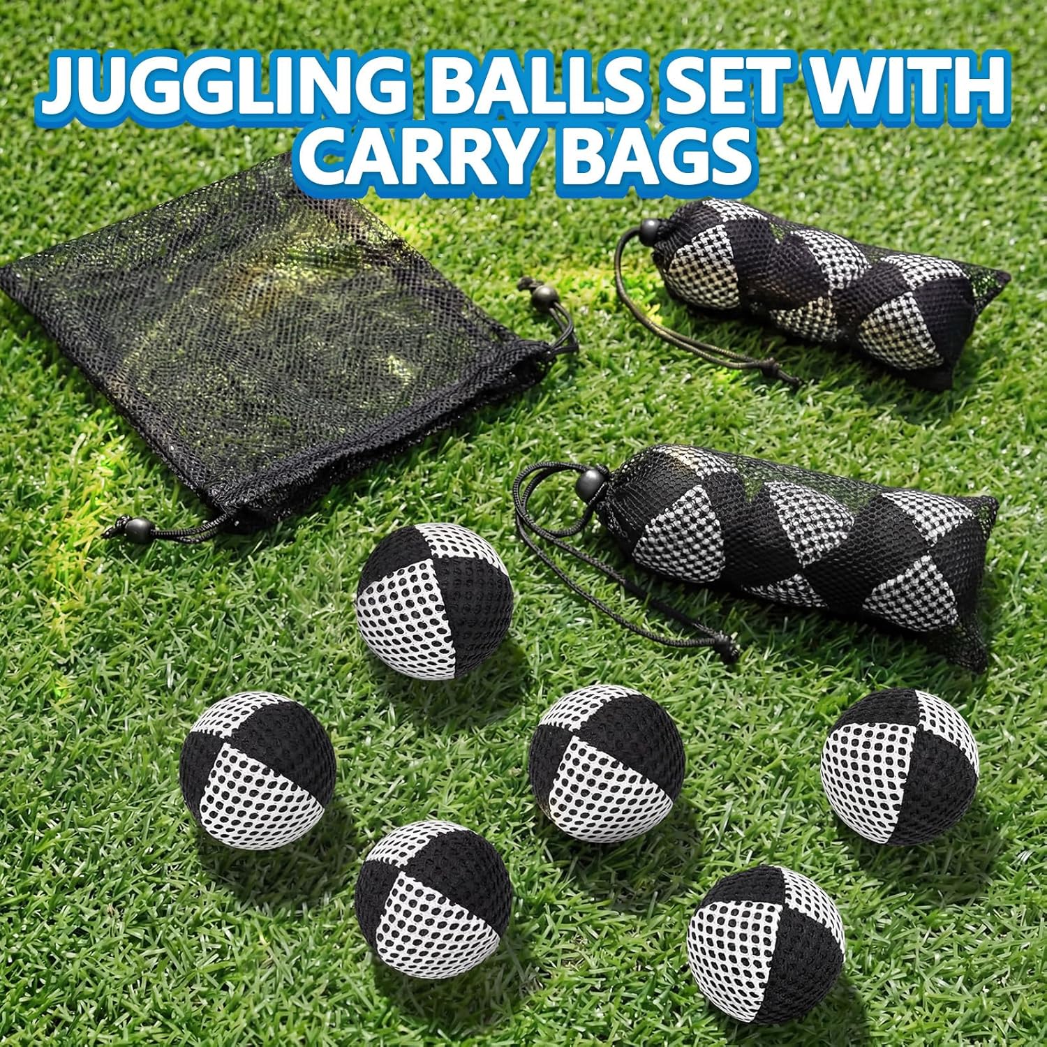 12 Pack Juggling Balls Set with 5 Carry Bags for Beginners and Professionals, 4.2 oz Colorful Juggling Bean Bags Ball Kit for Indoor, Outdoor Developing Motor Coordination(Black White)