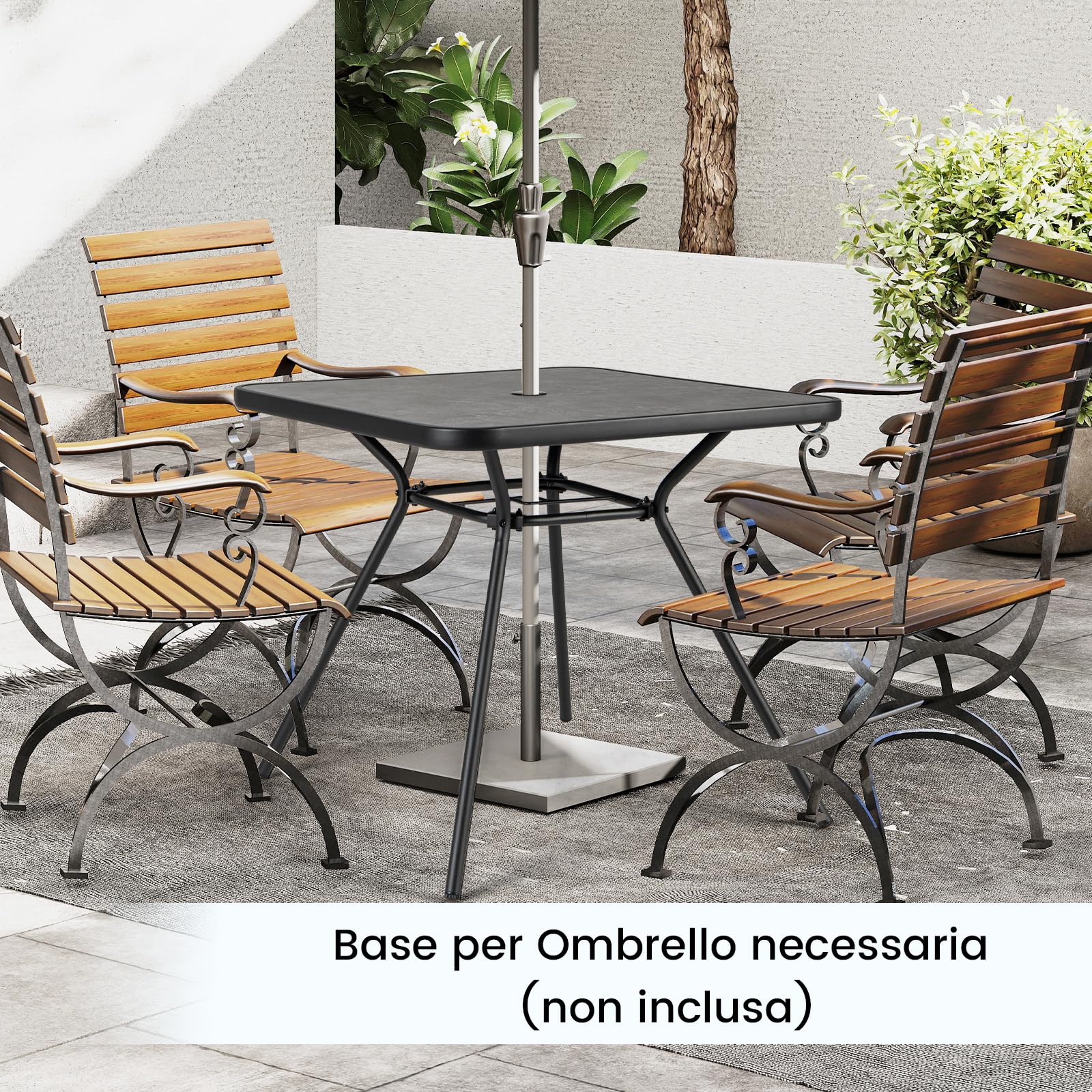 RELAX4LIFE Tavolo da Giardino 80x80x73cm SPC Metallo Foro Ombrellone φ4cm Portata 100KG