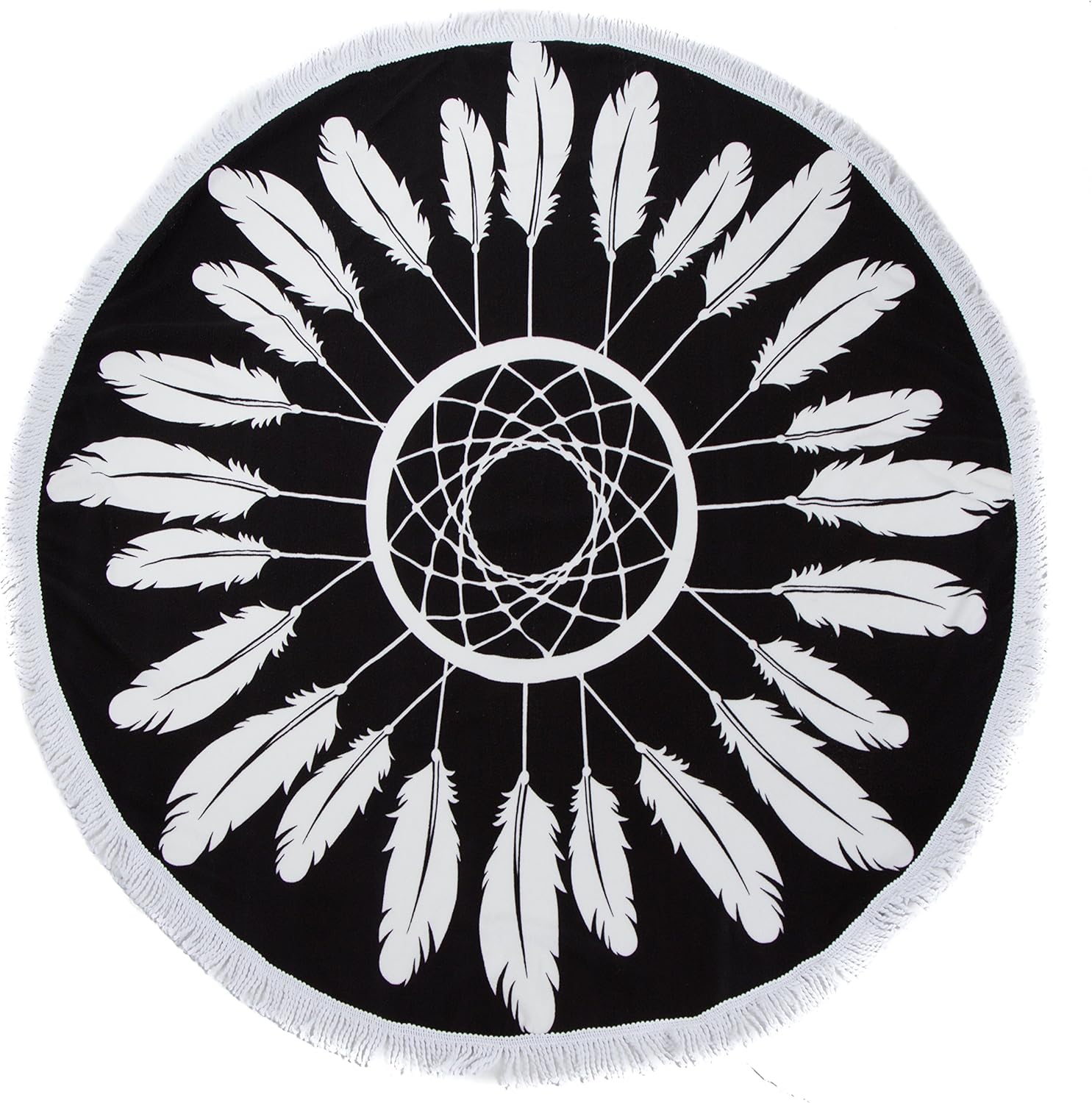 Leisureland Large Round Fringe Tassel Beach Towel, Thick Terry (One Size (60" Diameter), Style 6 Dreamcatcher)