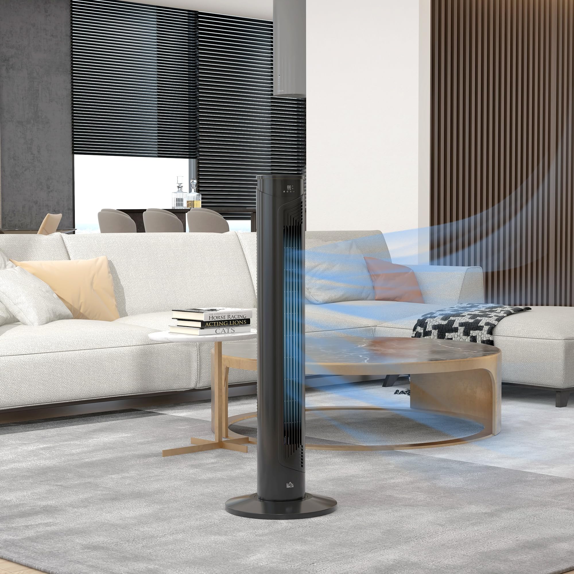 HOMCOM Ventilatore a Torre 45W a 4 Modalità e 3 Velocità con Timer da 12h, Ventilatore da Terra in ABS con Telecomando e Filtri dell'Aria, Ø31.5x93 cm, Nero