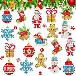 20 Pieces Christmas Diamond Painting Tags 5D DIY Diamond Painting Keychains Kit Christmas Hanging Diamond Art Kits Diamond Art Christmas Ornaments for Kids Xmas Crafts Family Decor (Lovely Style)