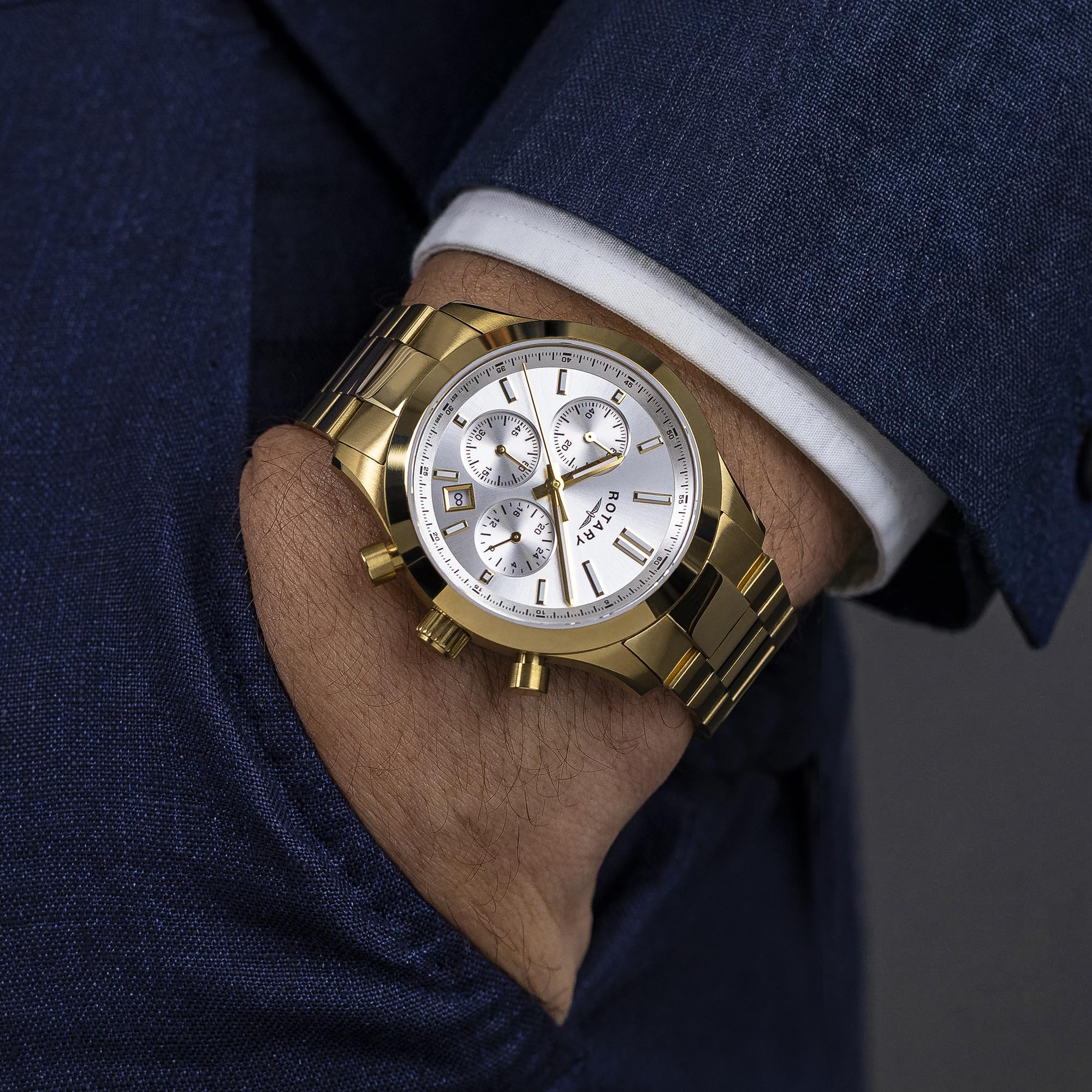 Rotary Heritage Męski zegarek z chronografem ze stali nierdzewnej, pozłacany