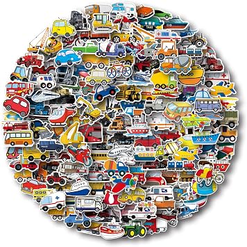 Aowplc Transportation Stickers 200 Pcs Vehicle Stickers Pack for Kids Party Favors Supplies with Construction Truck, Car, Boat, Airplane, and More