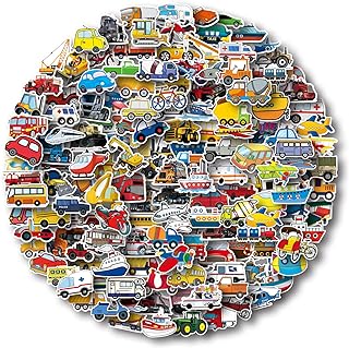 Aowplc Transportation Stickers 200 Pcs Vehicle Stickers Pack for Kids Party Favors Supplies with Construction Truck, Car, Boat, Airplane, and More