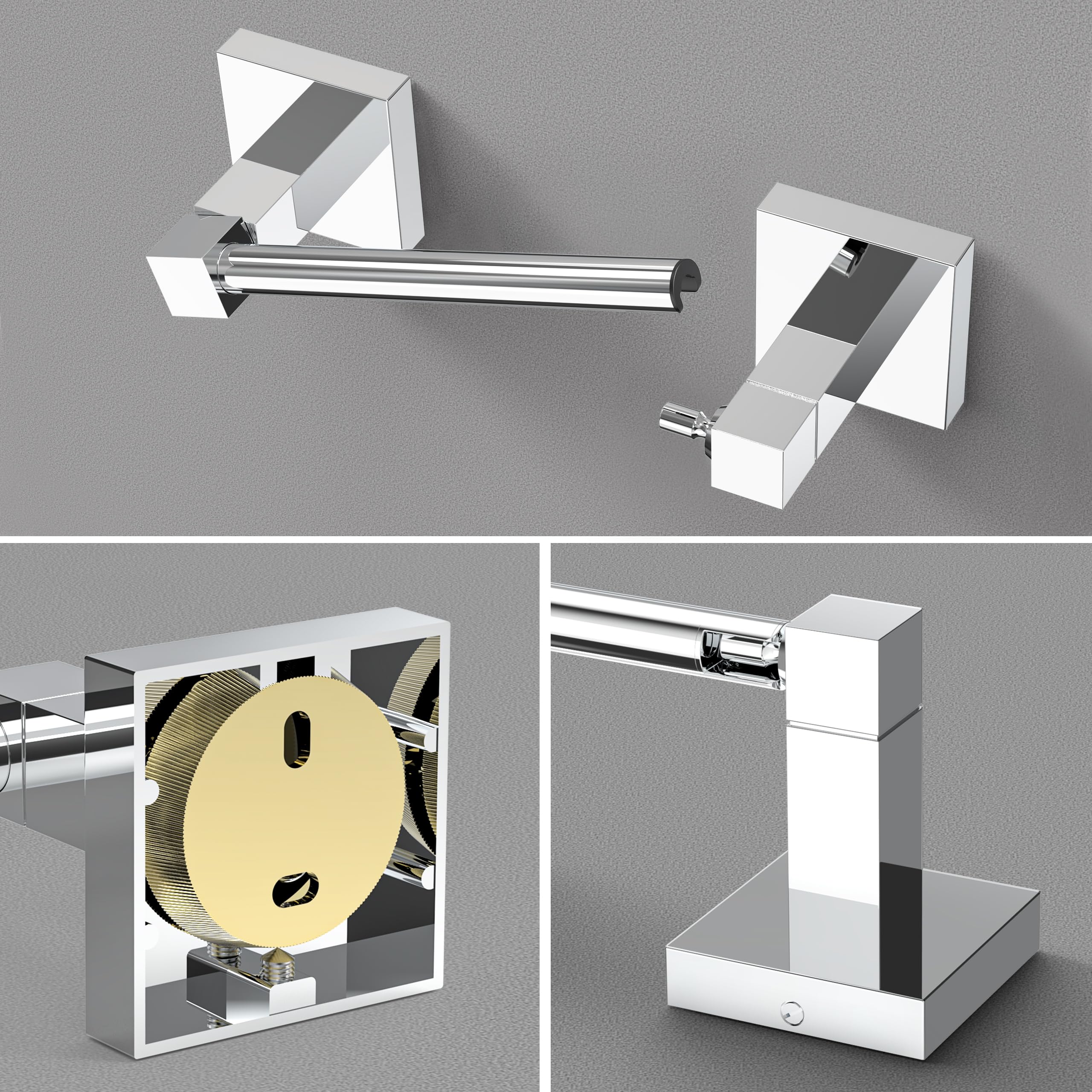 WZRUA Chrome Toilet Paper Holder Towel Ring Bathroom Accessories Hardware Set Double Post Pivoting Toilet Roll Holder Square Stainless Steel and Zinc Alloy Modern Wall Mounted 2 Pieces - Image 4