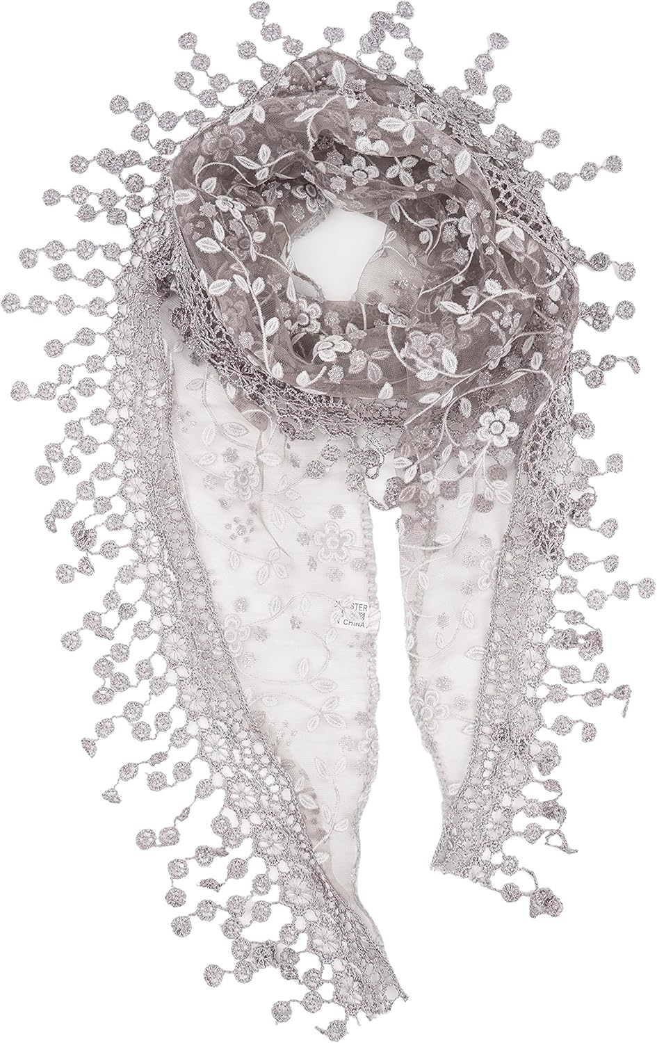 YOUR SMILE Lightweight Soft Leaf Lace Fringes Triangular Floral Fashion Towel Scarf Wrap for Women