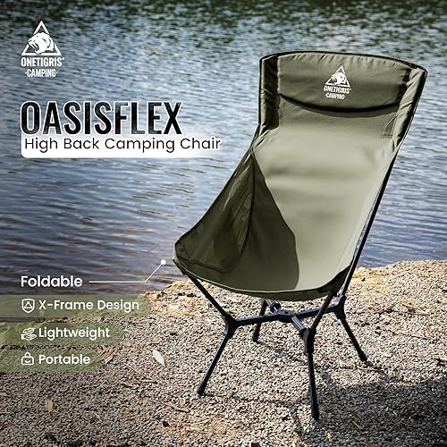 Miniatura 4 de ONETIGRIS OasisFlex - Silla de campamento, silla plegable de respaldo alto con bolsa de transporte, ideal para camping, playa, picnic, parque,