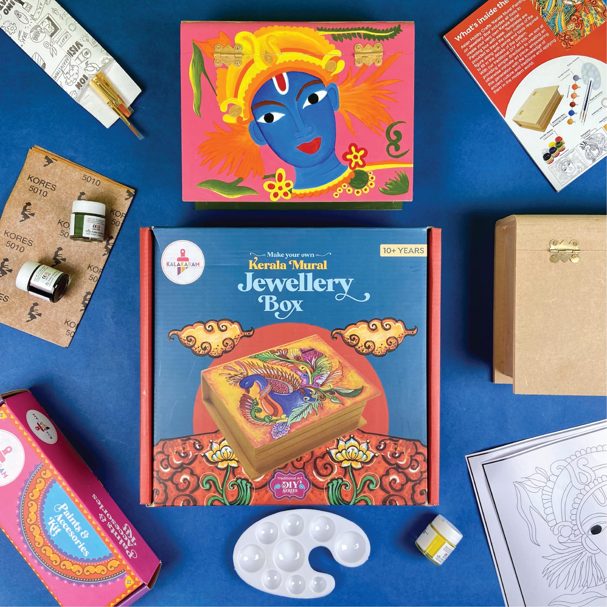 Kalakaram DIY Kerala Mural Jewellery Box Painting Kit for Kids - Customizable Indian Ethnic Art, Cultural Education with Bonus Written Material on Art Techniques & History - Image 6 thumbnail