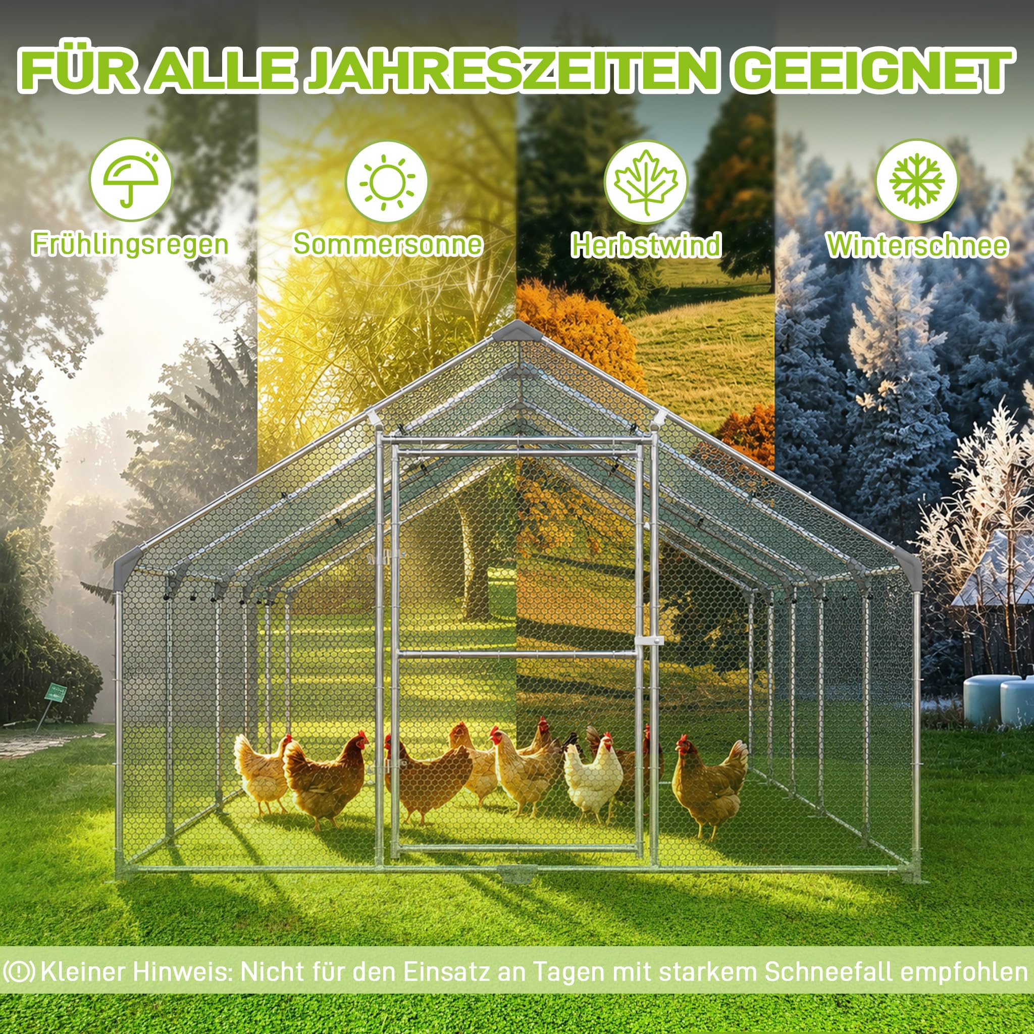 Aufun Freilaufgehege Hühnerstall 12 m² mit Schloss 3x4M verzinkter Stahl