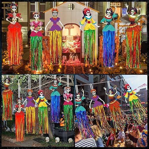 Miniatura 3 de 6 decoraciones del Día de los Muertos de 3 pies de diámetro de los muertos colgantes de calavera de azúcar, decoración mexicana, fiesta de