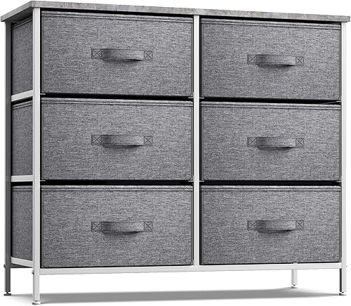 Miniatura 9 de Sorbus Cómoda con 6 cajones de tela, mueble de dormitorio, mueble de almacenamiento, torre para dormitorio, pasillo, armario, organización de Negro