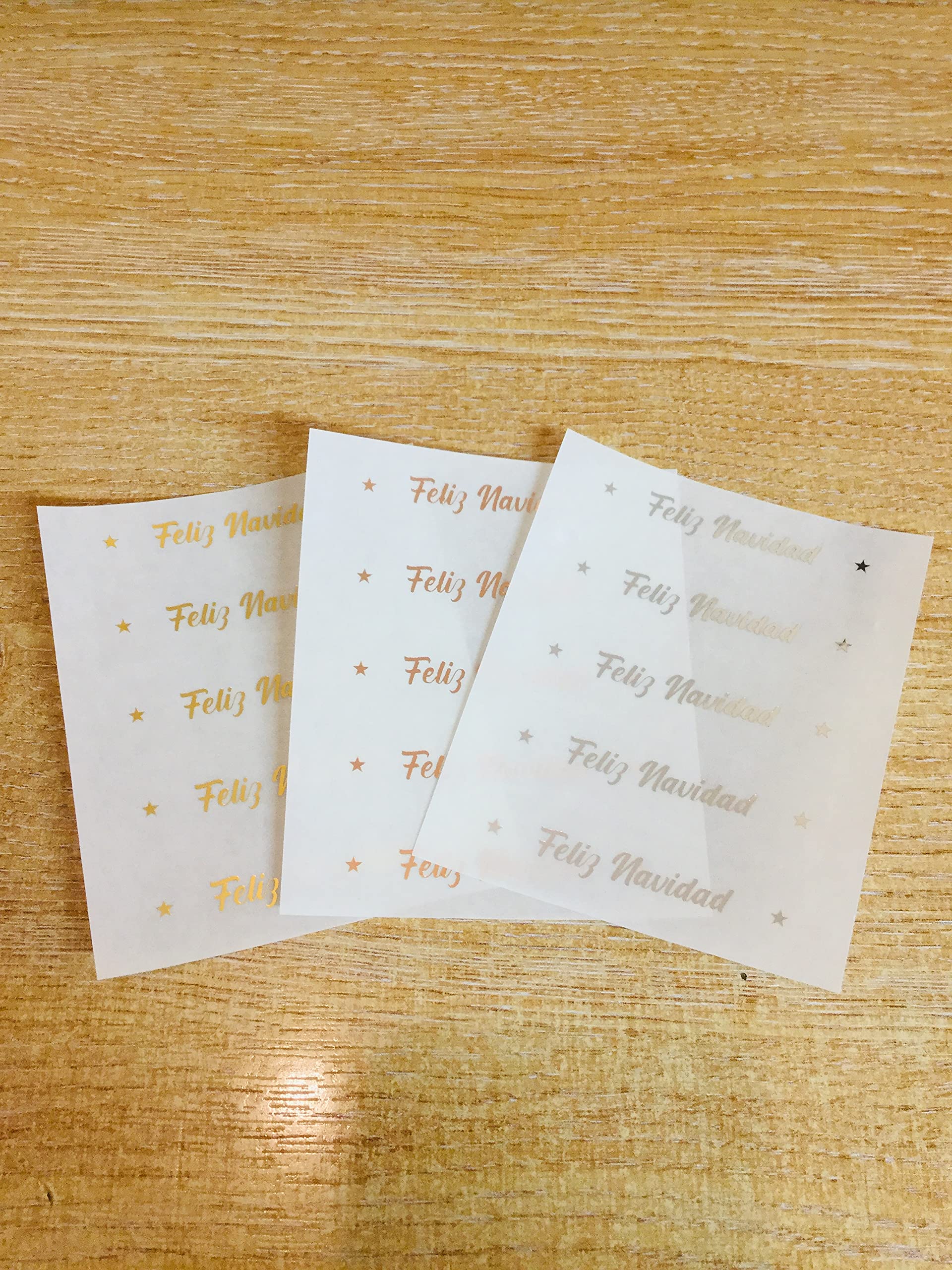 Minilabel Mixed Pack Pack Of 24 Feliz Navidad Spanish Christmas Stickers, Bright Shiny Gold, Shiny Silver Or Rose Gold On Clear Transparent (Mixed Pack)