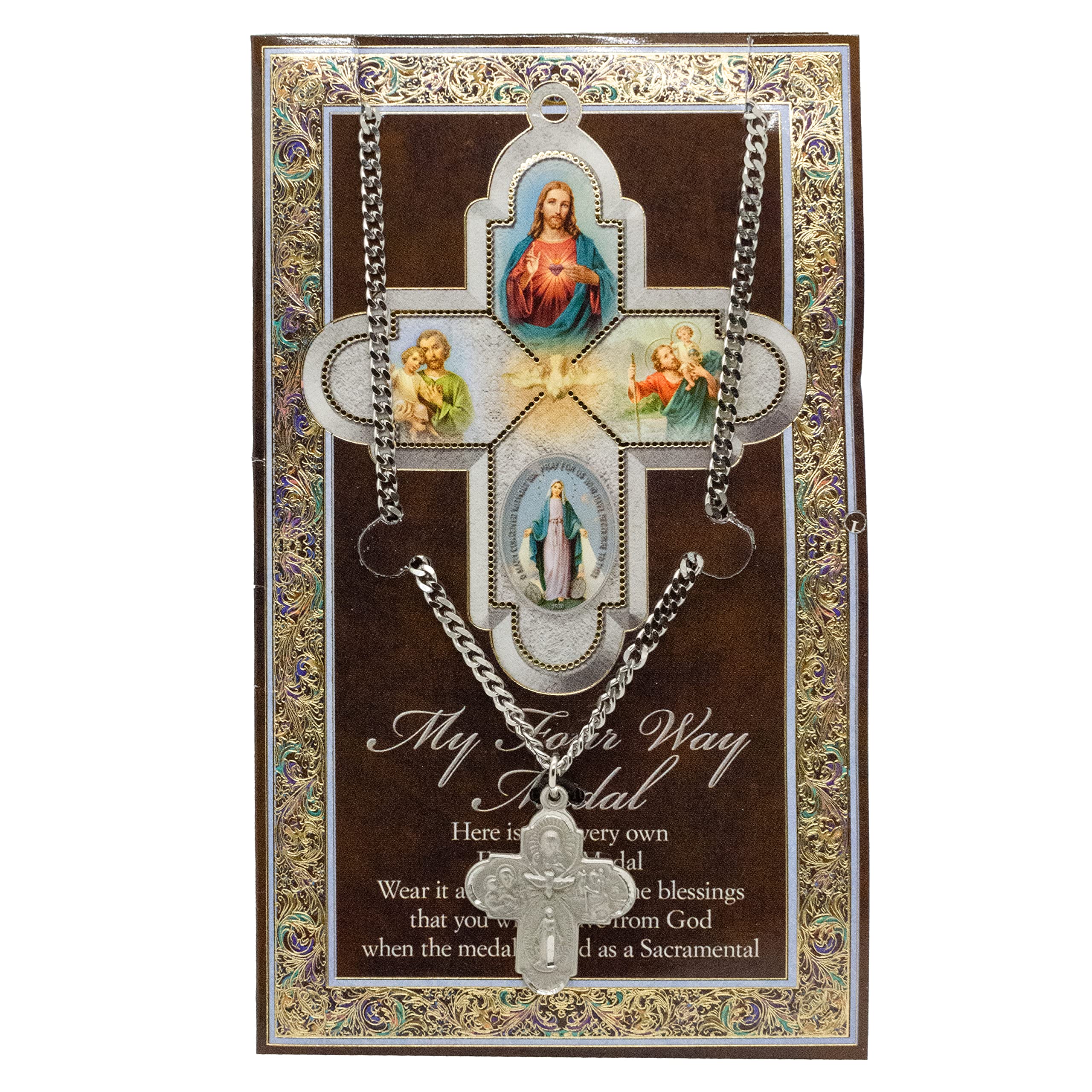 Medalla católica de San Roco, San Genesio o cruz de cuatro vías, gran regalo cristiano para primera comunión o confirmación, accesorio religioso, Metal, No es una piedra preciosa