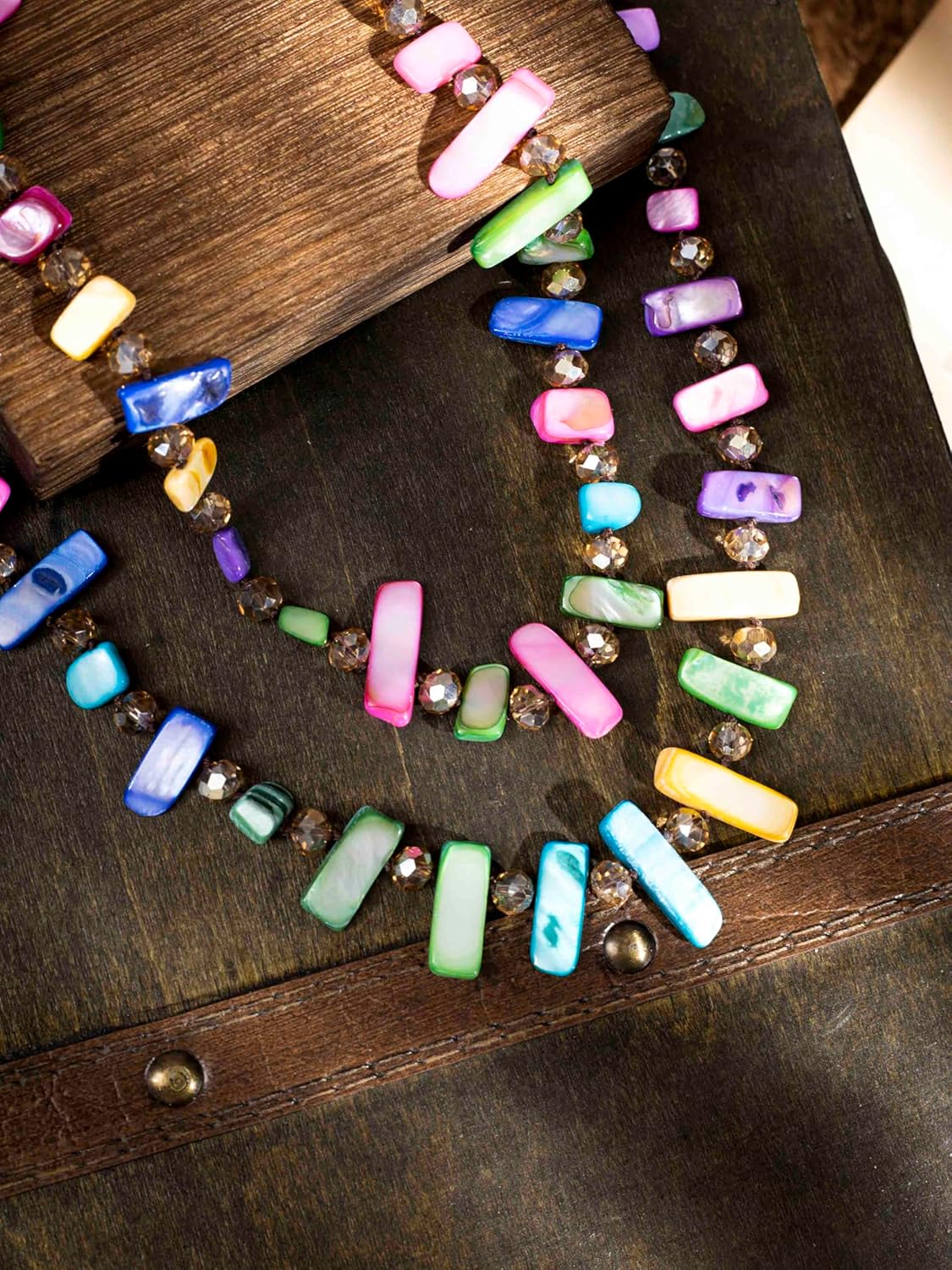 MINACHI Colorful Irregular Beaded Long Necklace, Coated Reflective Glass Beads, Bohemian Vintage Chunky Costume Jewelry for Women - Image 7