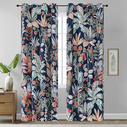 Miniatura 38 de Estelar Textiler Cortinas bohemias para oscurecer la habitación con hojas de arce de 84 pulgadas de largo, juego de 2 paneles para sala de estar,