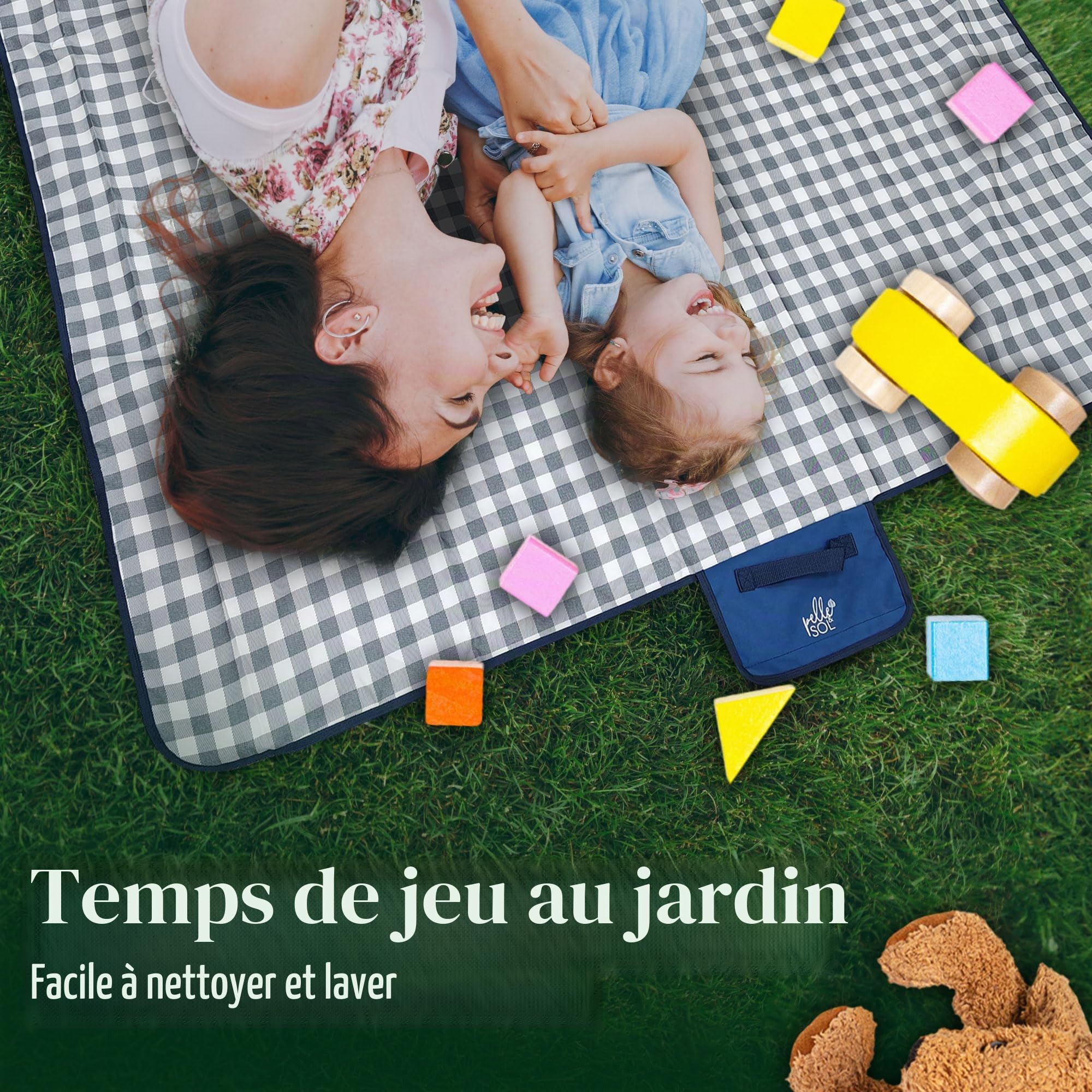 Pelle & Sol Tapis de Pique-Nique Imperméable 200x140 cm, Couverture Extérieure Pliable avec Poignée, Base Antidérapante, Tapis Anti-Sable Lavable pour Plage, Jardin, Camping, Randonnée & Parc