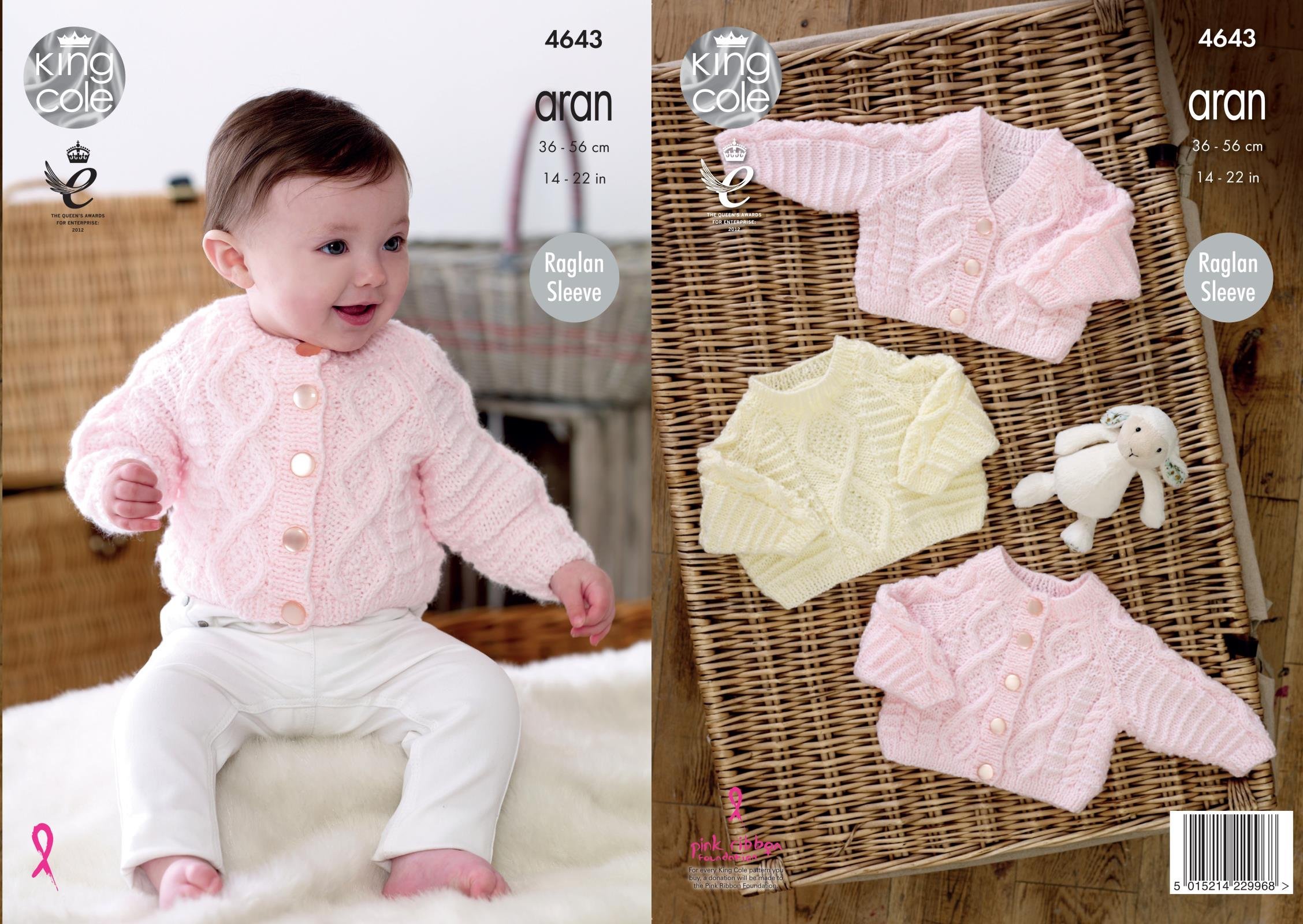 King Cole 4643 Knitting Pattern Baby Cardigans and Sweater in Comfort Aran