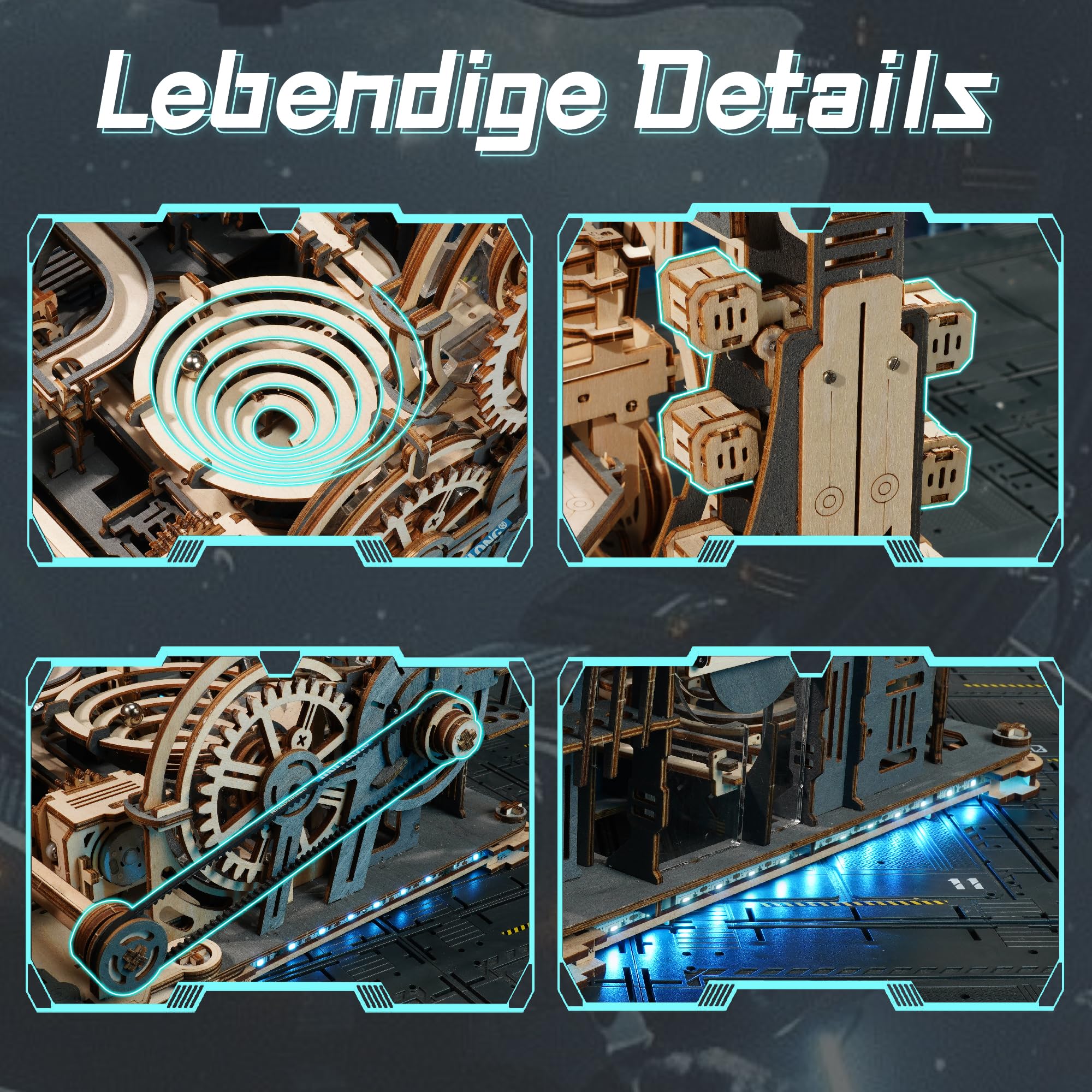ROKR Kugelbahnen Kombi-Set 3D Puzzle Erwachsene Modellbausätze Geschenkidee für Männer Marble Spaceport & Night City & Link Pack